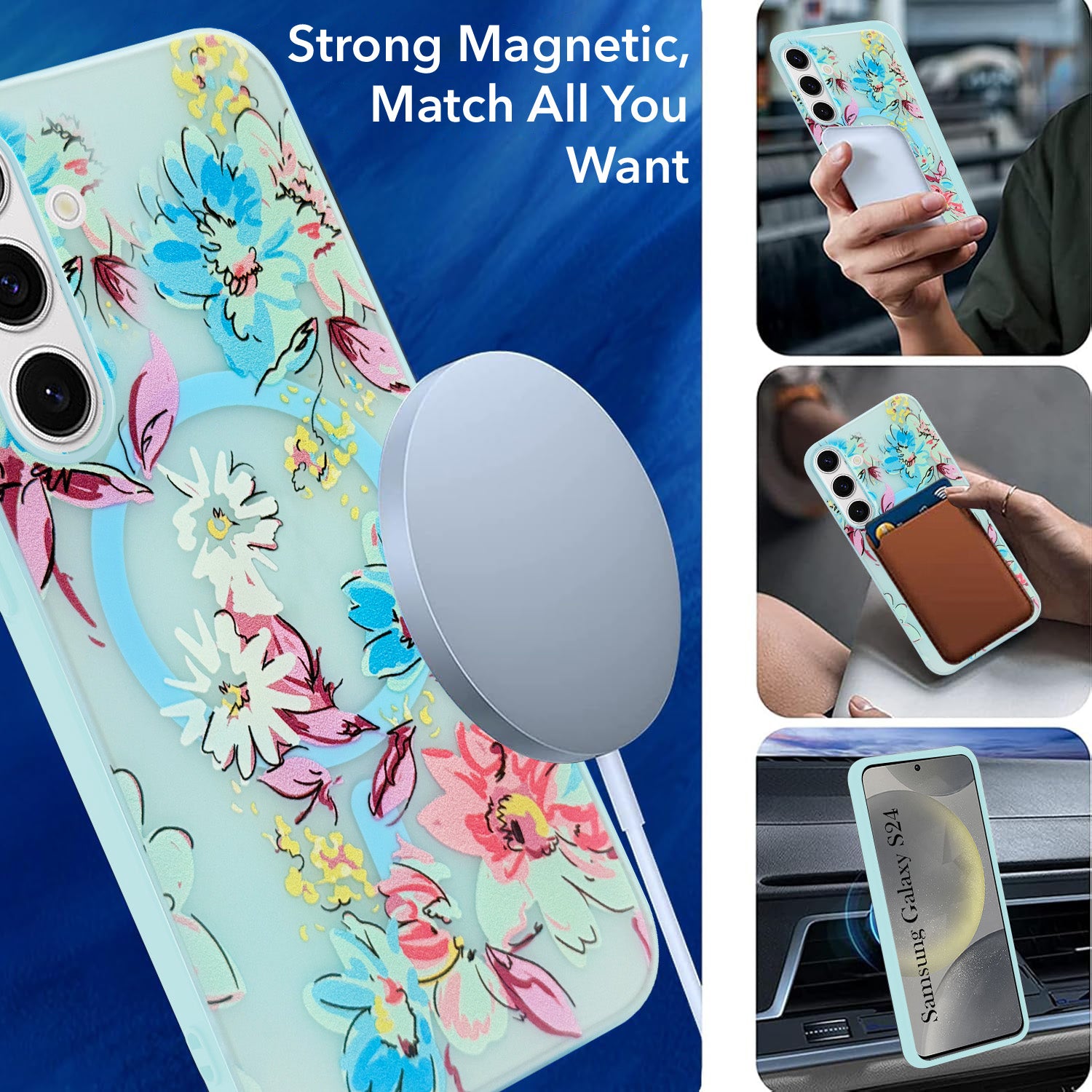 For Samsung Galaxy S24 Back Cover Case (Cute Floral Design | Flower Print for Girls | MagSafe Compatible Wireless Charging)