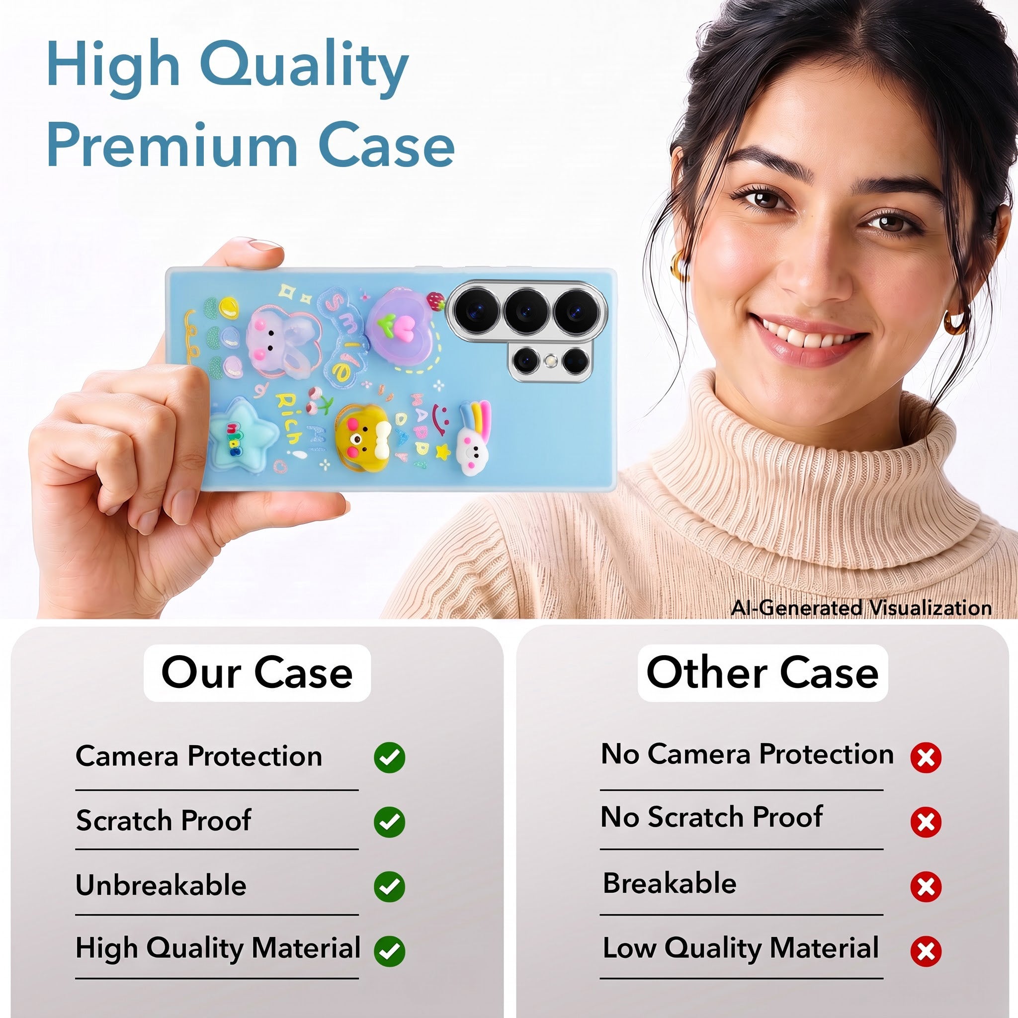 For Samsung Galaxy S26 Ultra Back Cover Case (3D Cute Cartoons | Hard Back Side Soft | Matte Premium Finish | HD Printing)
