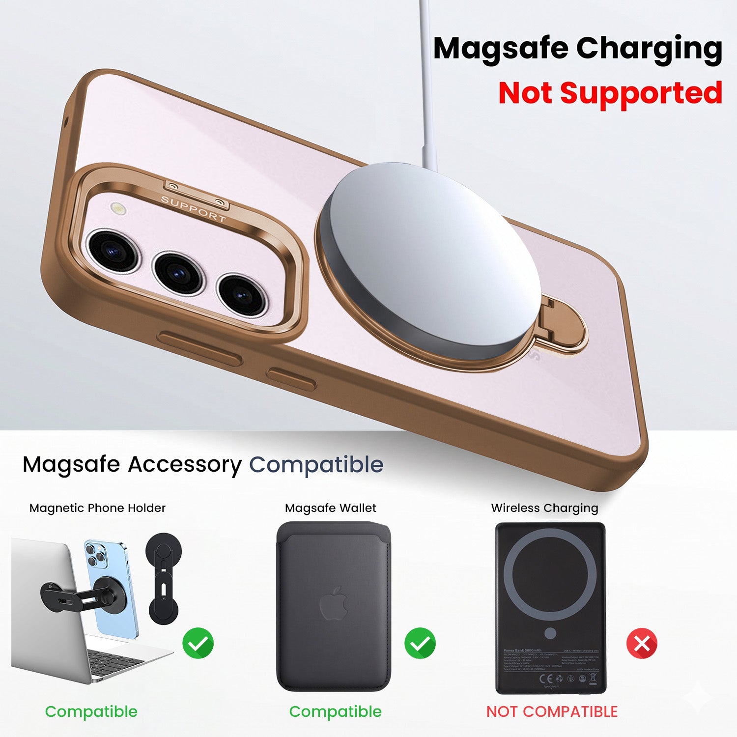 For Samsung Galaxy S23 5G Back Cover Case Crystal (Lifetime Anti Yellow | Magnetic Ring Stand | Camera Lens Protection | MagSafe Compatible)