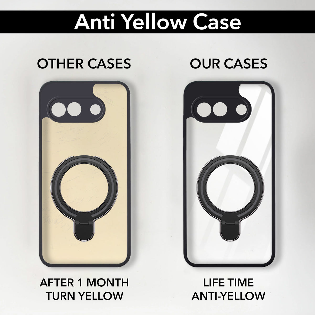 For Google Pixel 10a Back Cover Case (Kick Stand Ring Holder | Life time Anti Yellow | Camera Protection)
