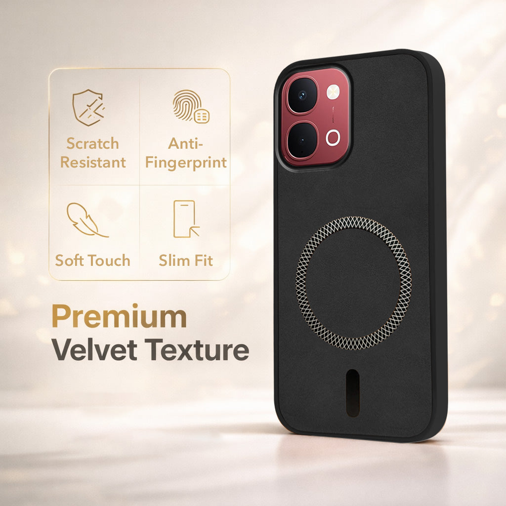 For Vivo Y31T 5G Back Cover Case Leather Finish (MagSafe Compatible Wireless Charging | Soft Touch | Camera Bump Protection)