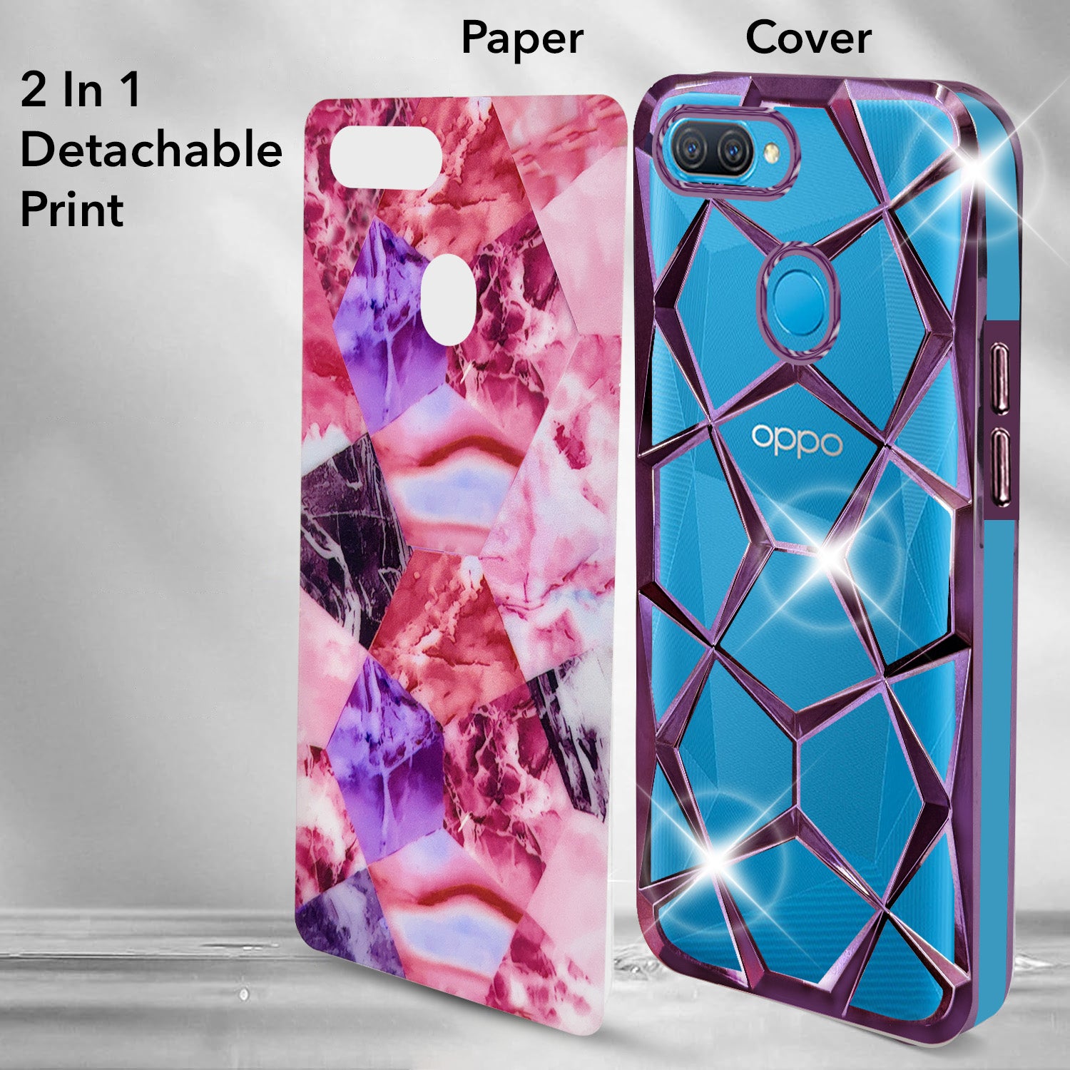 For Oppo A12 Back Cover Case (Dual Design Glitter Sparkle and Detachable Diamond Print Case | Soft and Flexible)