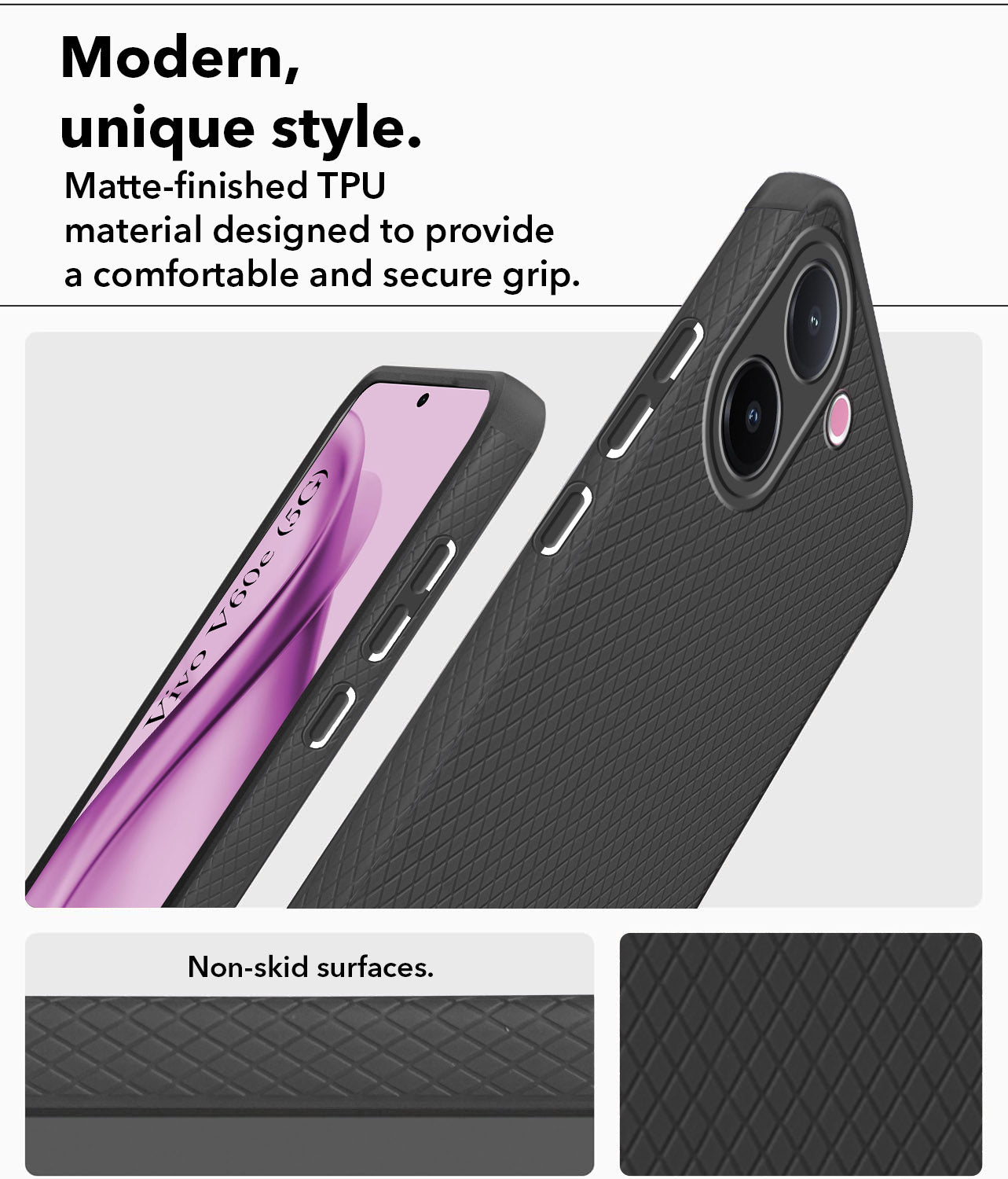 For Vivo V60e Back Cover Case Liquid Silicone (Camera Protection | Side Grip Texture | Soft and Flexible)