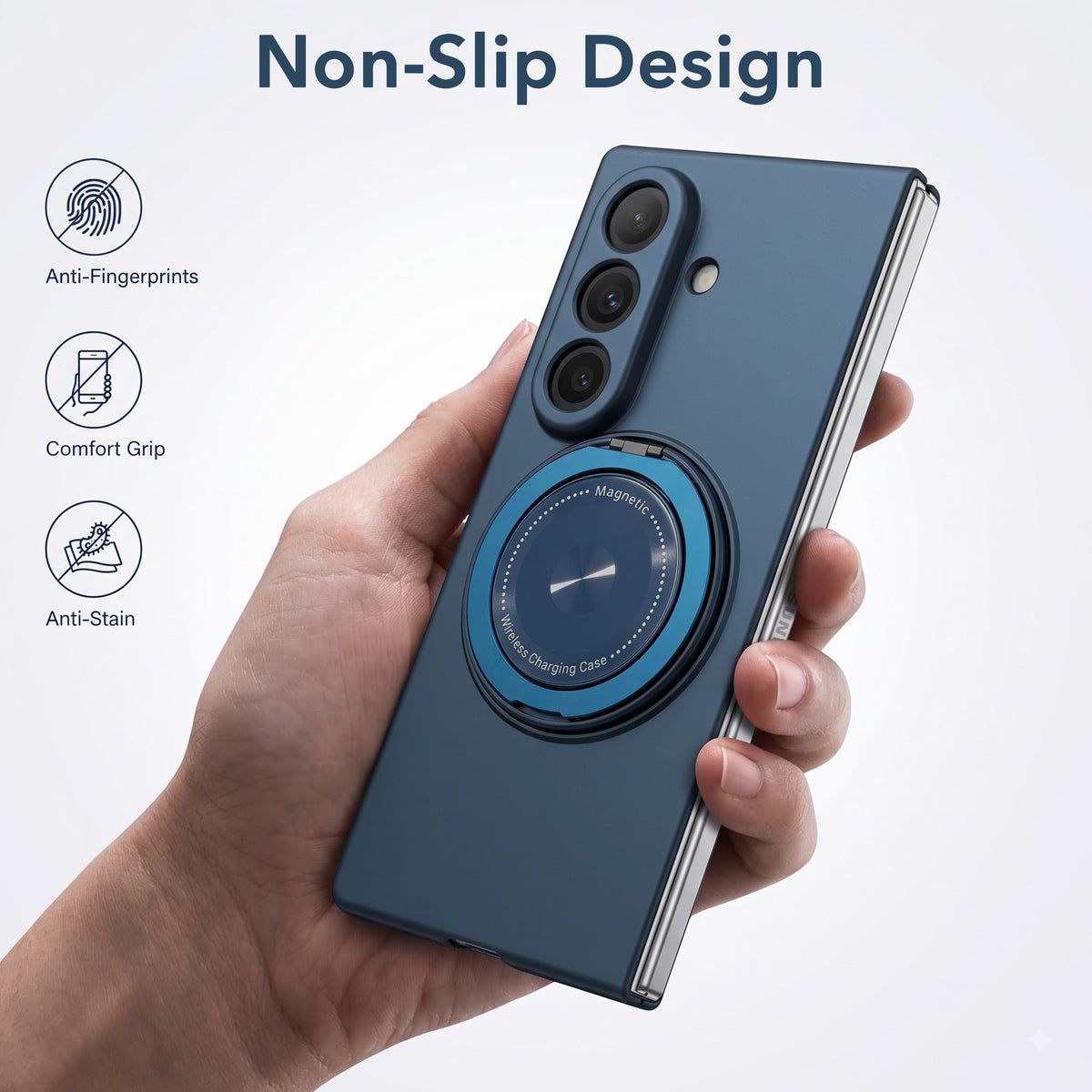 For Samsung Galaxy Z Fold 7 Back Cover Case (360° Rotating Kickstand Ring | Shockproof Camera Protection | Magnetic MagSafe Wireless Charging Support)