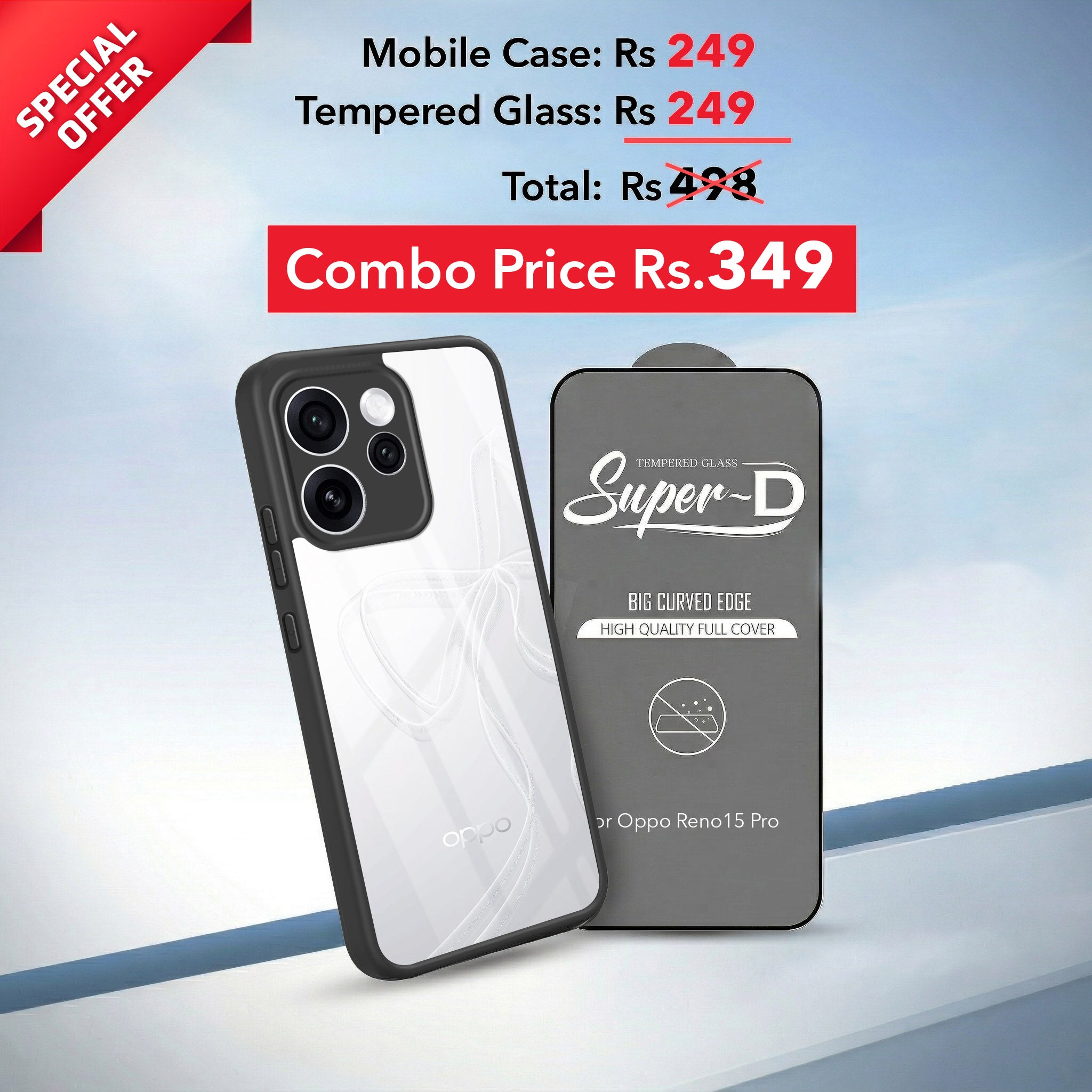 For Oppo Reno15 Pro 5G | Oppo Reno 15 Pro 5G Combo with Back Cover and 9H Tempered Glass (Lifetime Anti-Yellow | Crystal Clear Shockproof | Oleophobic Coating Screen Glass)