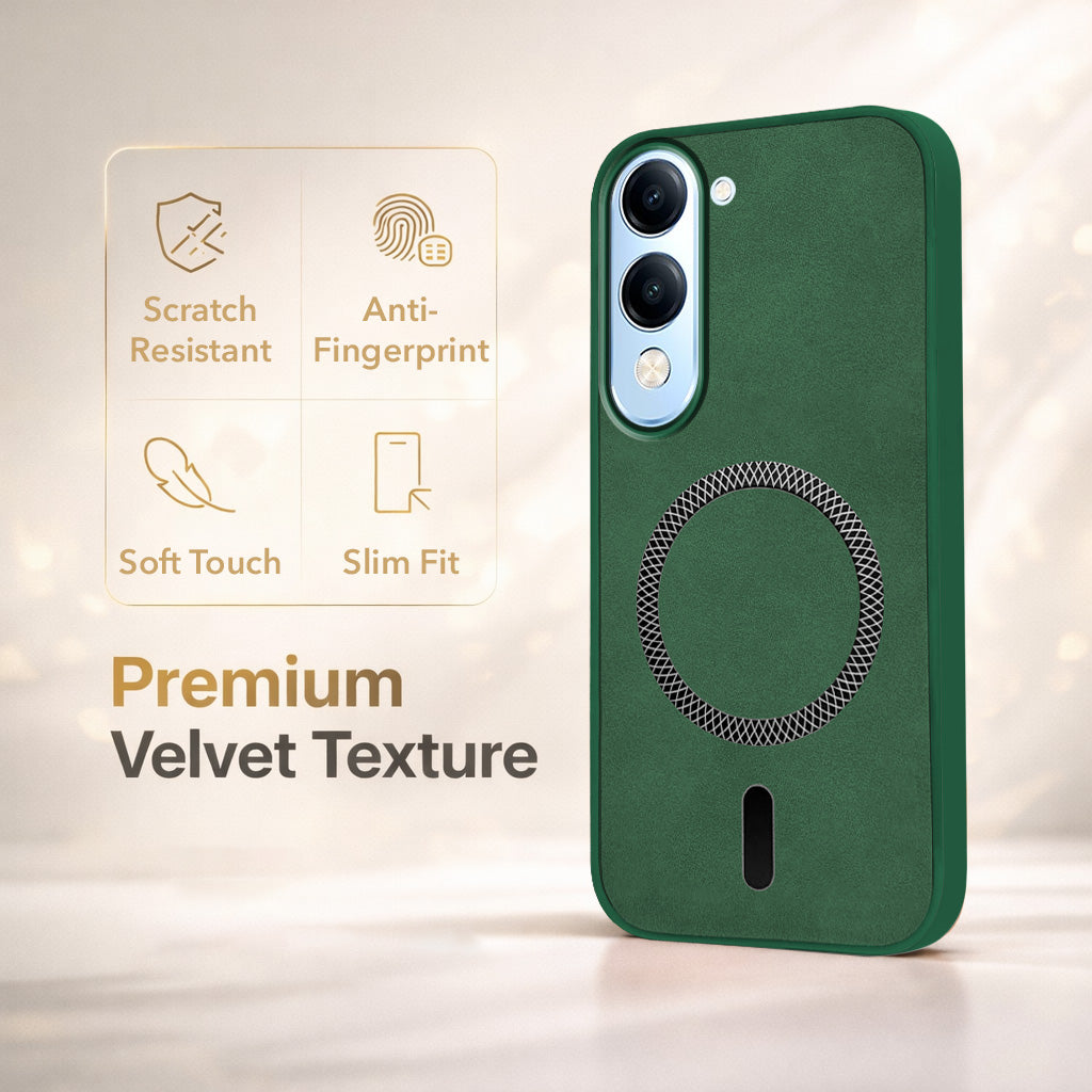 For Vivo iQOO Z10 Lite Back Cover Case Leather Finish (MagSafe Compatible Wireless Charging | Soft Touch | Camera Bump Protection)