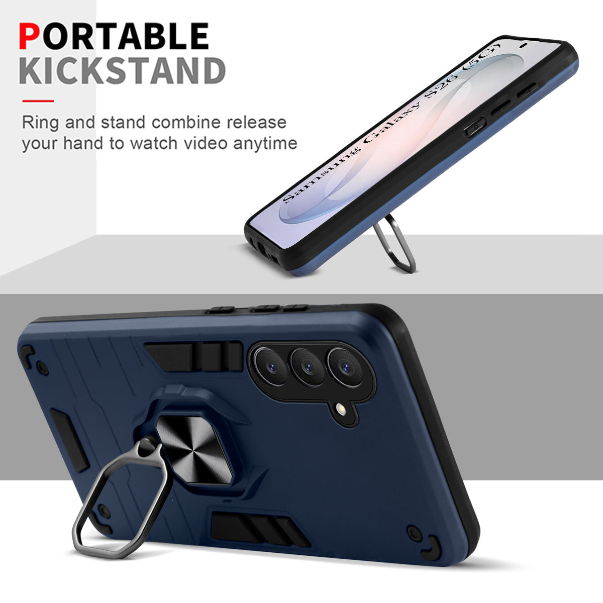 For Samsung Galaxy S26 5G Back Cover Case Hybrid Armor (Shockproof Dual Layer Polycarbonate |Ring Holder Kickstand)