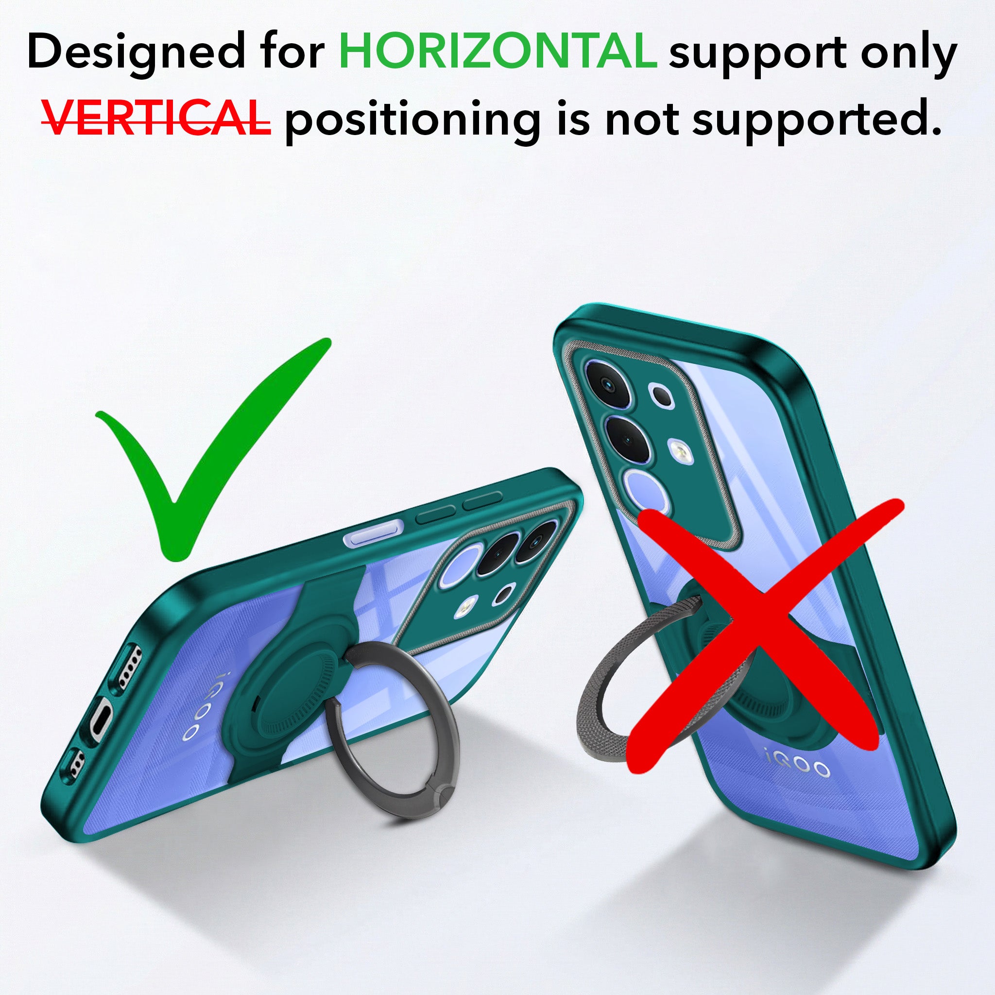 For Vivo iQOO Z10x Back Cover Case with stand (Built-in Ring Holder Kickstand | Lifetime Anti Yellow | Camera Protection)