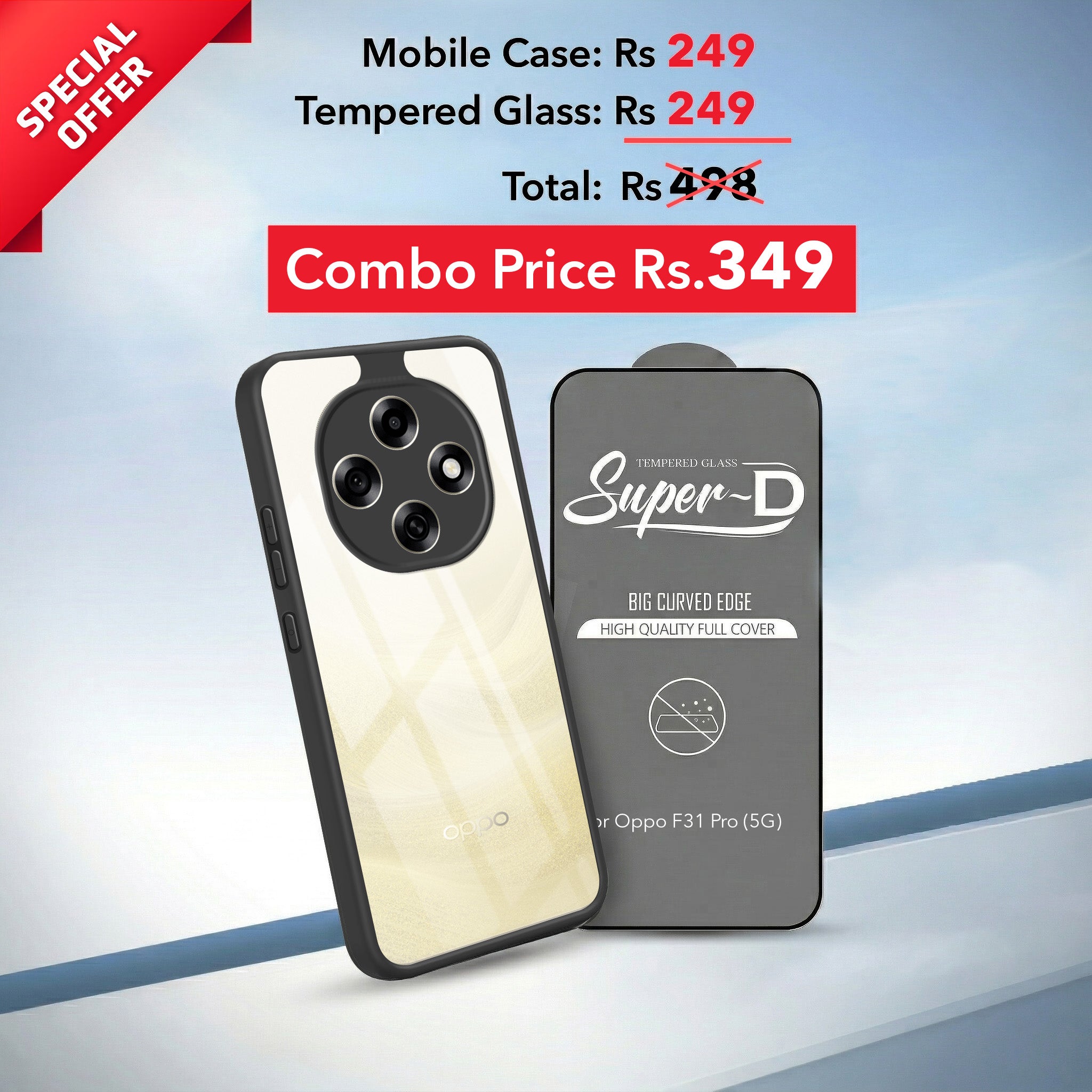 For Oppo F31 Pro Combo with Back Cover and 9H Tempered Glass (Lifetime Anti-Yellow | Crystal Clear Shockproof | Oleophobic Coating Screen Glass)