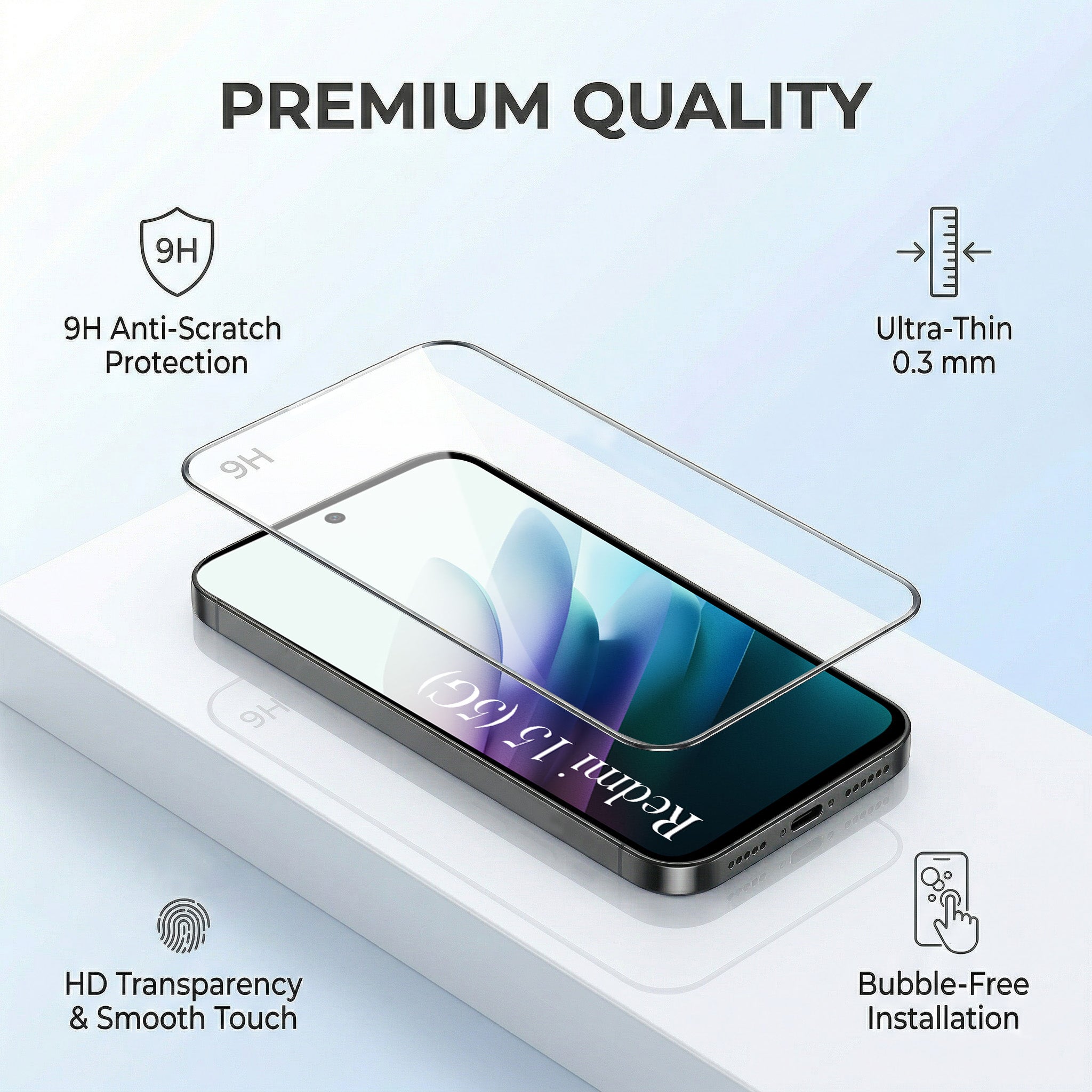 For Redmi 15 Combo with Back Cover and 9H Tempered Glass (Textured Grip Design | Micro-Fiber Cloth Inside | Oleophobic Coating Screen Glass)