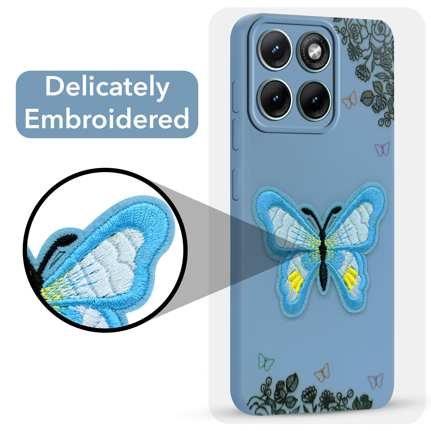 For Motorola Moto Edge 70 Fusion Back Cover Case (Soft Butterfly Embroidery | Women Teen Girls | Camera Protection| Matte Silicone)