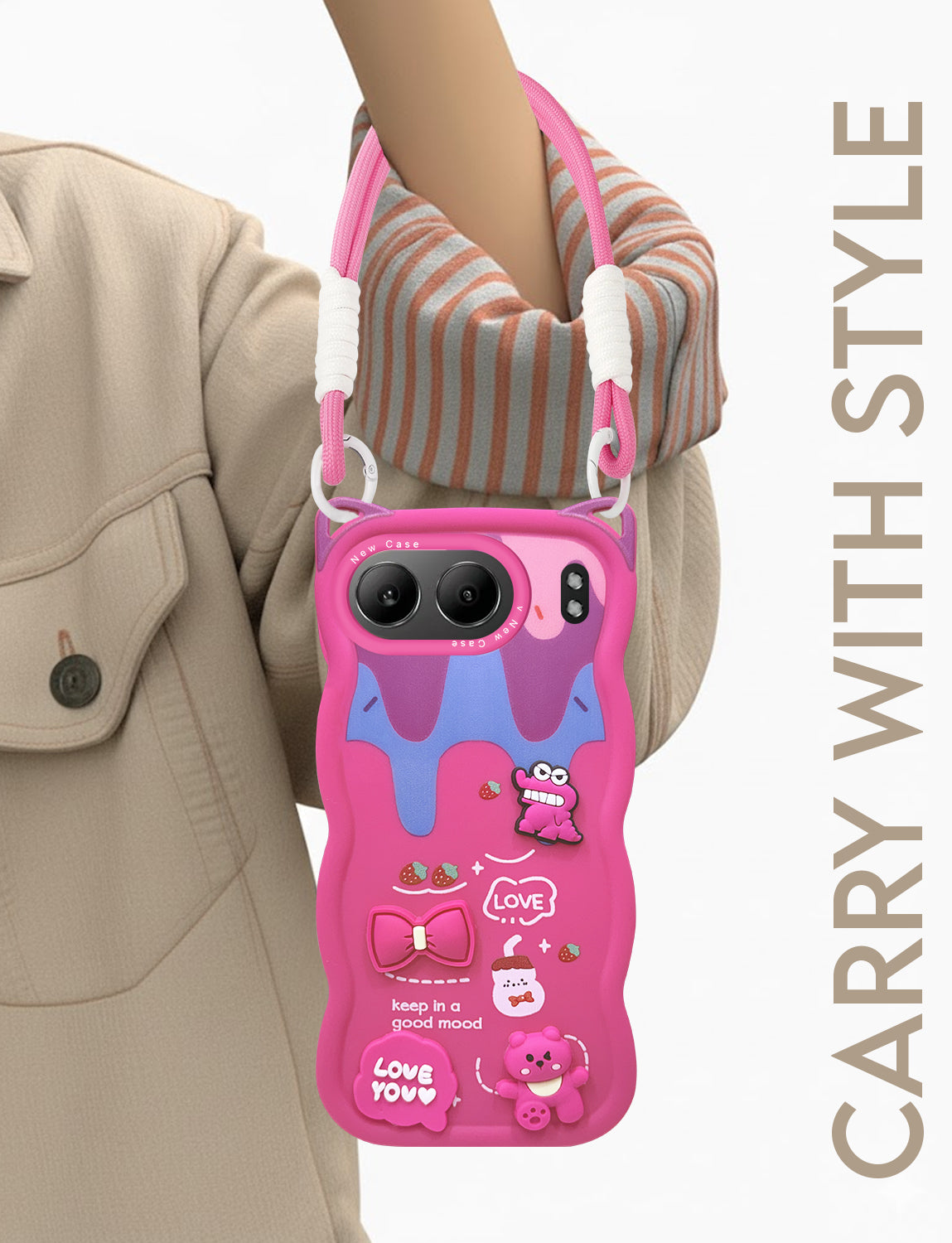 For Oneplus Nord 4 Back Case Cover Strap (3D embossed Figures | Strap Holder | 360* Soft Cushion with Camera Bump)