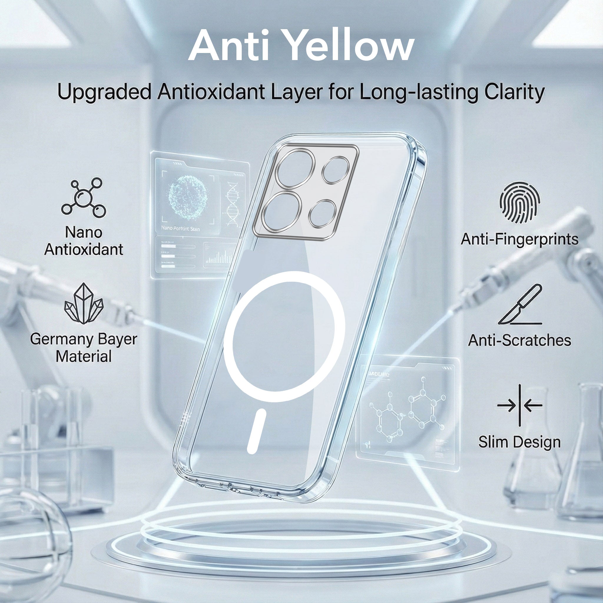 For Xiaomi Redmi Note 13 5G Back Cover Case Lifetime Anti-Yellow MagSafe Compatible Clear (Sleek Hard Crystal | Shockproof and Camera Protection)
