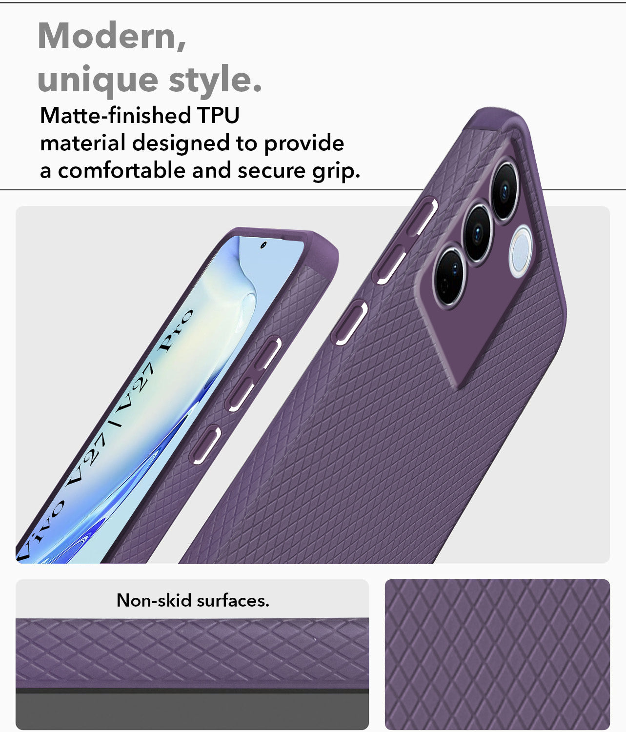 For Vivo V27 | Vivo V27 Pro Back Cover Case (Liquid Silicone | Side Grip | Camera Protection)