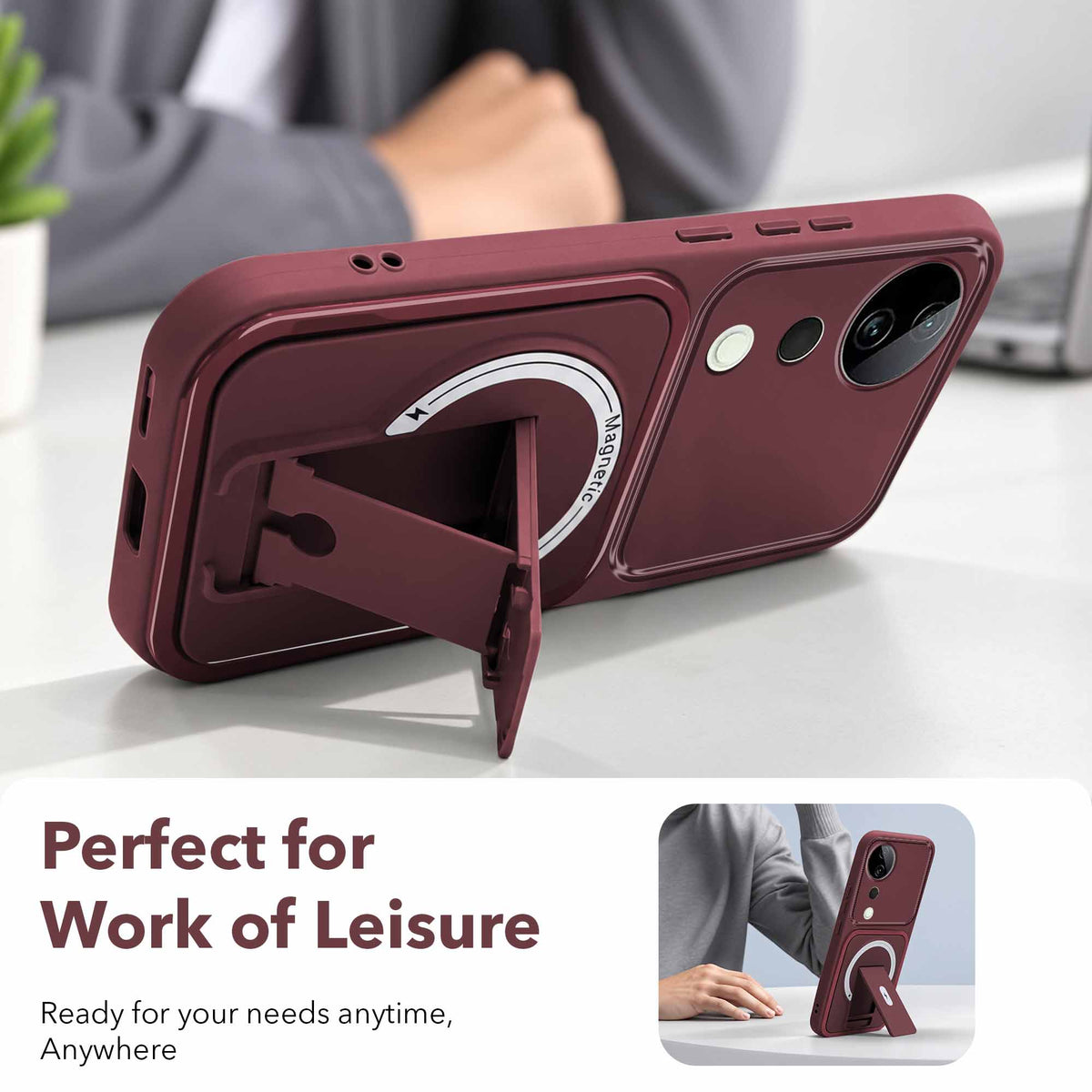 For Vivo T3 Ultra Back Case Cover Metallic (Hybrid Armor Kickstand | MagSafe Compatible | Camera Protection Shockproof)