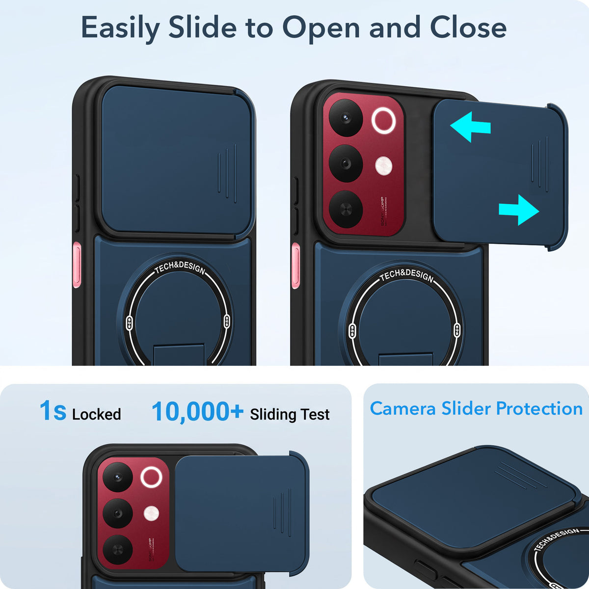 For Realme 15X Back Case Cover Metallic (Hybrid Armor Kickstand | Sliding Shutter Camera Protection | MagSafe Compatible)