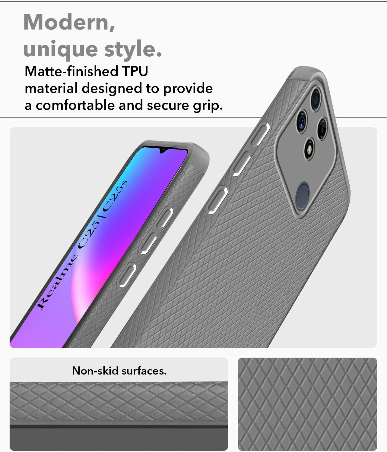 For Realme C25 | C25s Back Cover Case Liquid Silicone (Camera Protection | Side Grip Texture | Soft and Flexible)