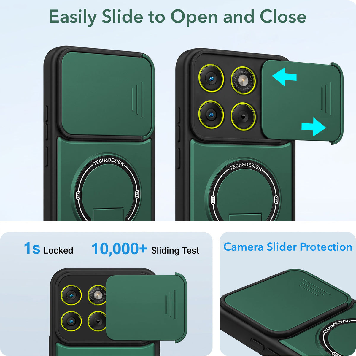 For Motorola Moto Edge 70 Back Case Cover Metallic (Hybrid Armor Kickstand | Sliding Shutter Camera Protection | MagSafe Compatible)