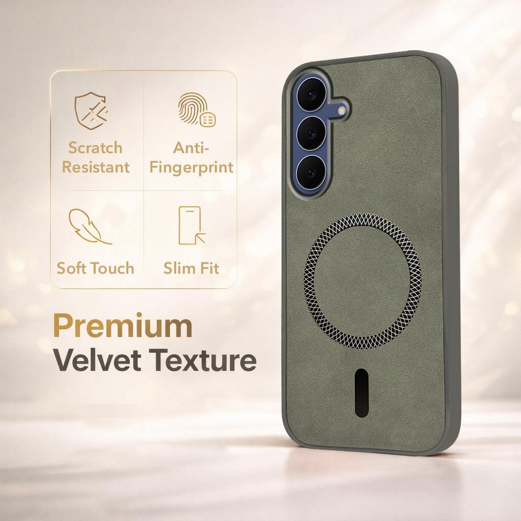 For Samsung Galaxy S25 FE Back Cover Case Leather Finish (MagSafe Compatible Wireless Charging | Soft Touch | Camera Bump Protection)