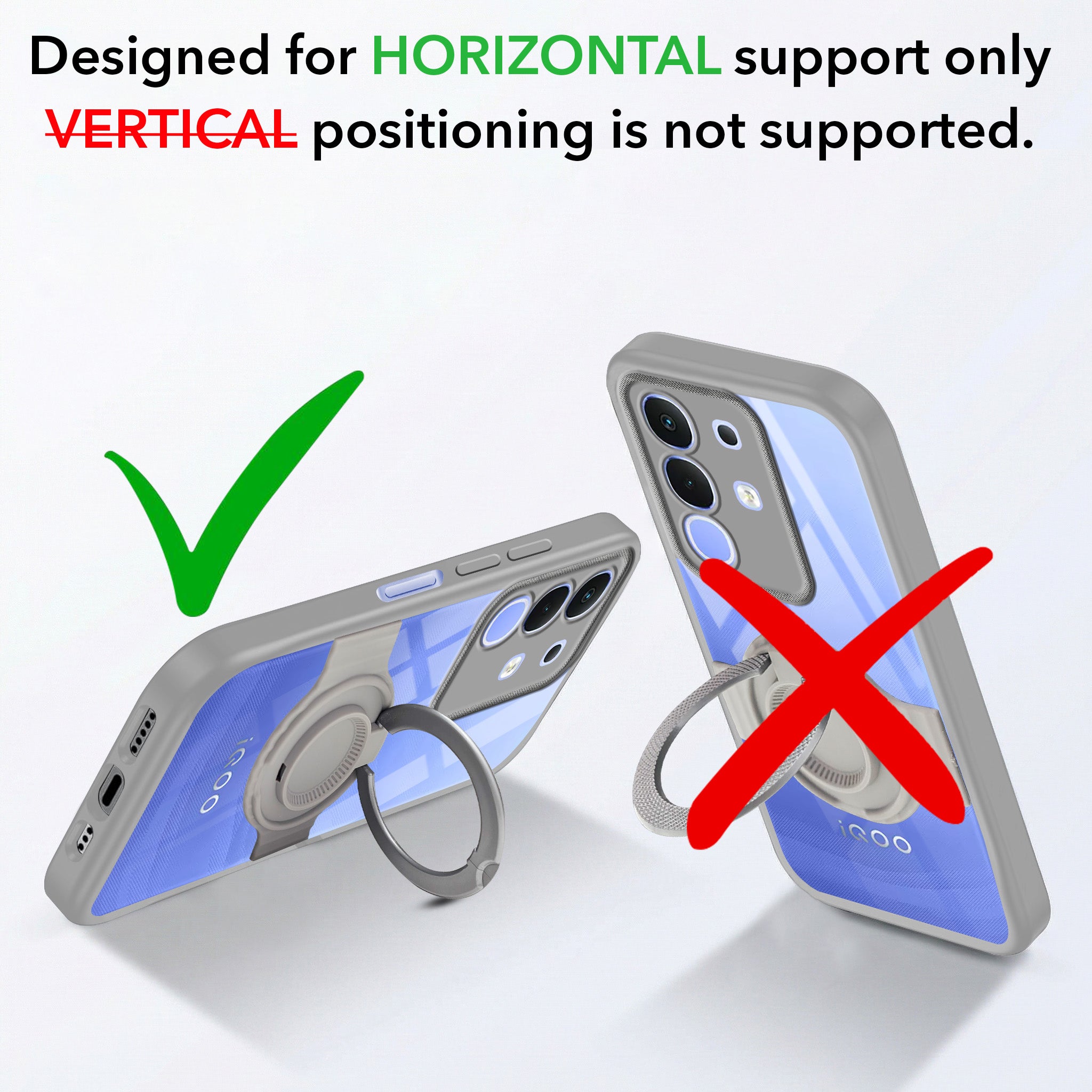 For Vivo iQOO Z10x Back Cover Case with stand (Built-in Ring Holder Kickstand | Lifetime Anti Yellow | Camera Protection)