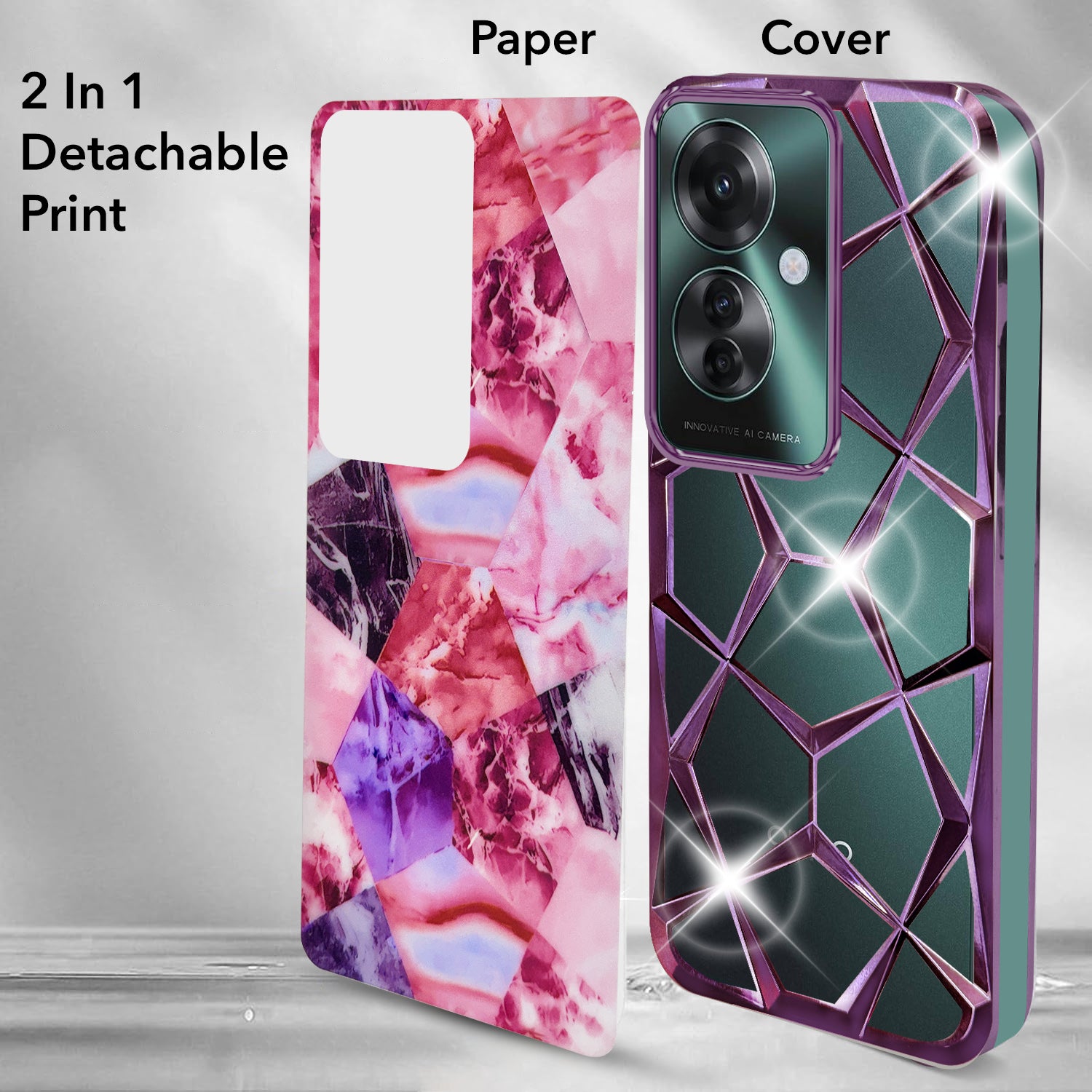 For Oppo Reno11 F 5G | Oppo Reno 11F 5G Back Cover Case (Dual Design Glitter Sparkle and Detachable Diamond Print Case | Soft and Flexible)