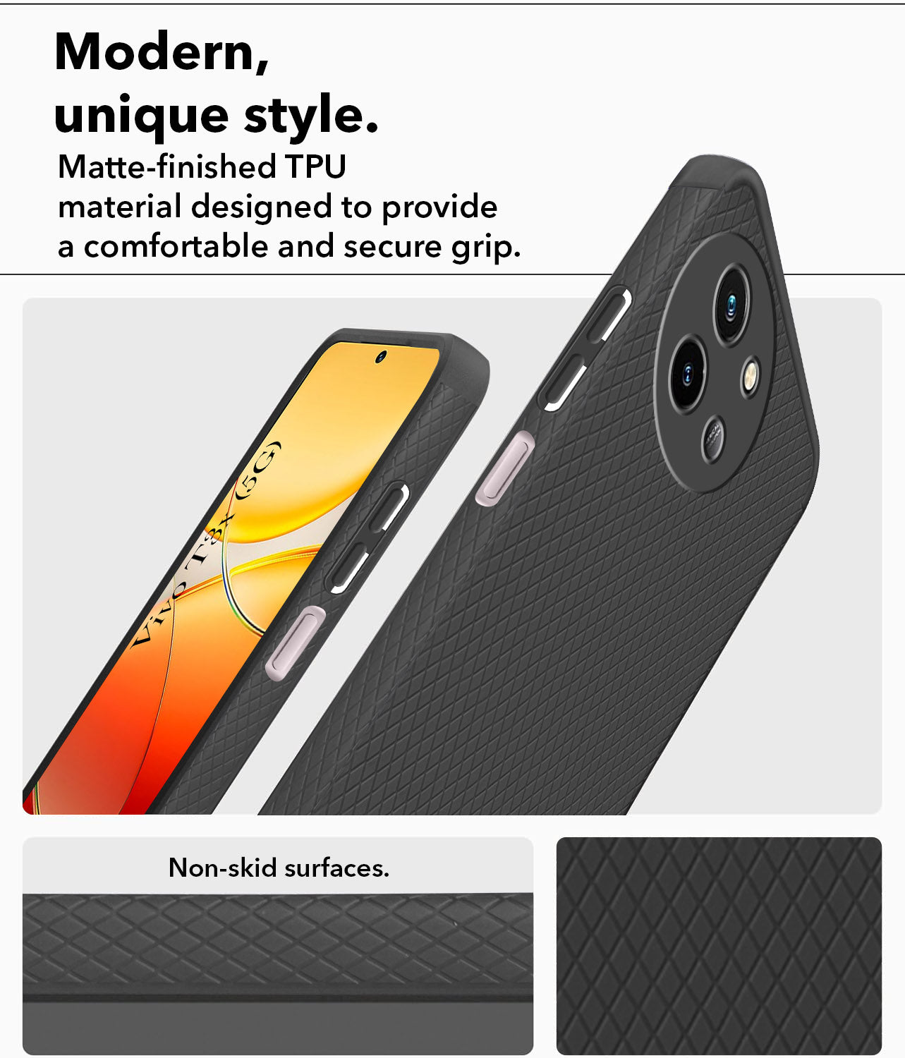 For Vivo T3x 5G Back Cover Case (Liquid Silicone | Side Grip | Camera Protection)