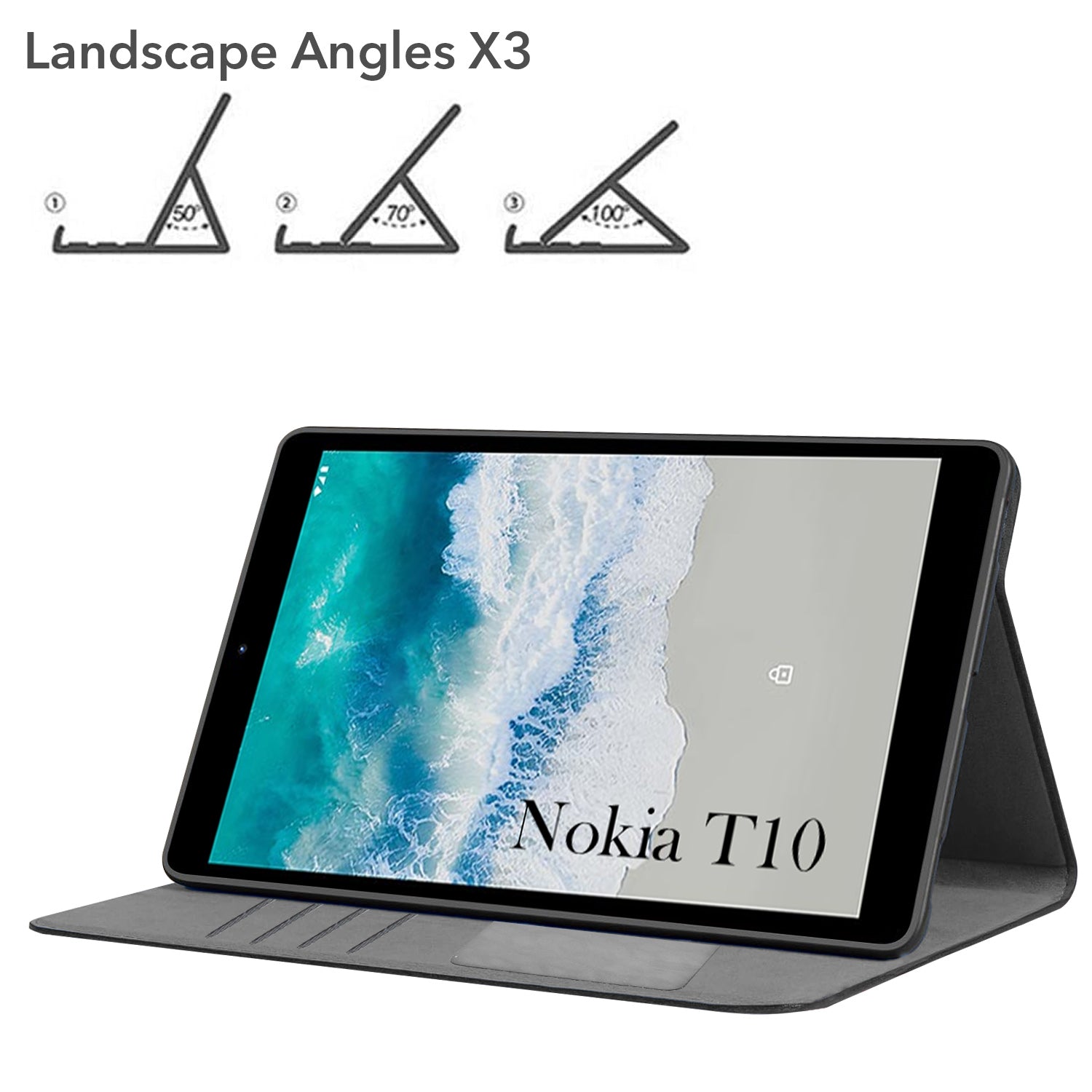For Flip Cover Folio Case  Nokia T10 (TA-1503, TA-1472, TA-1462, TA-1457) 8 Inch (PU Leather | Multi-Angle Smart Stand | Card Storage Slots | Silicone Back Pouch)