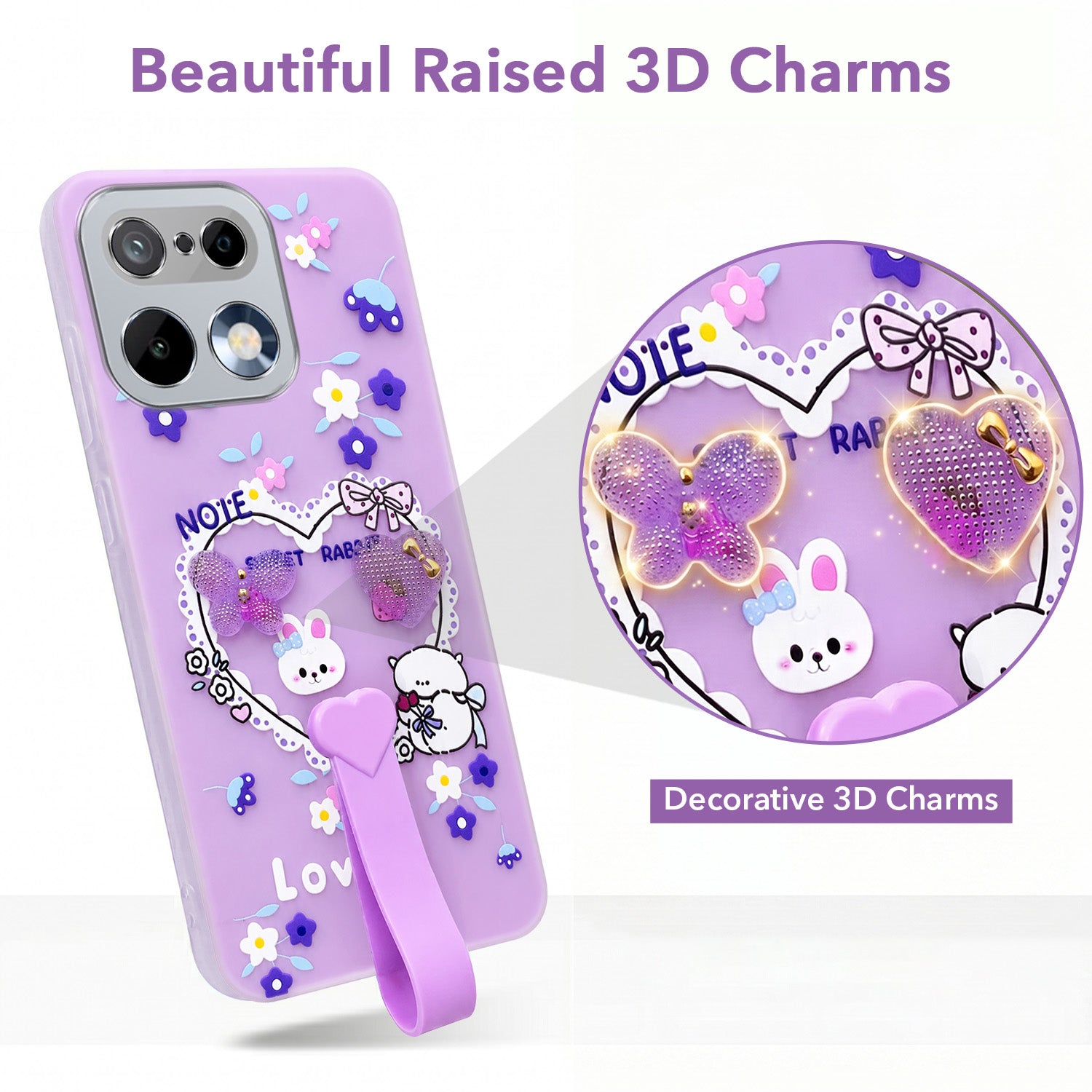 For Realme 16 Pro Back Cover Case (3D Cute Heart Strap Holder | Camera Protection | Designer Girls Print)