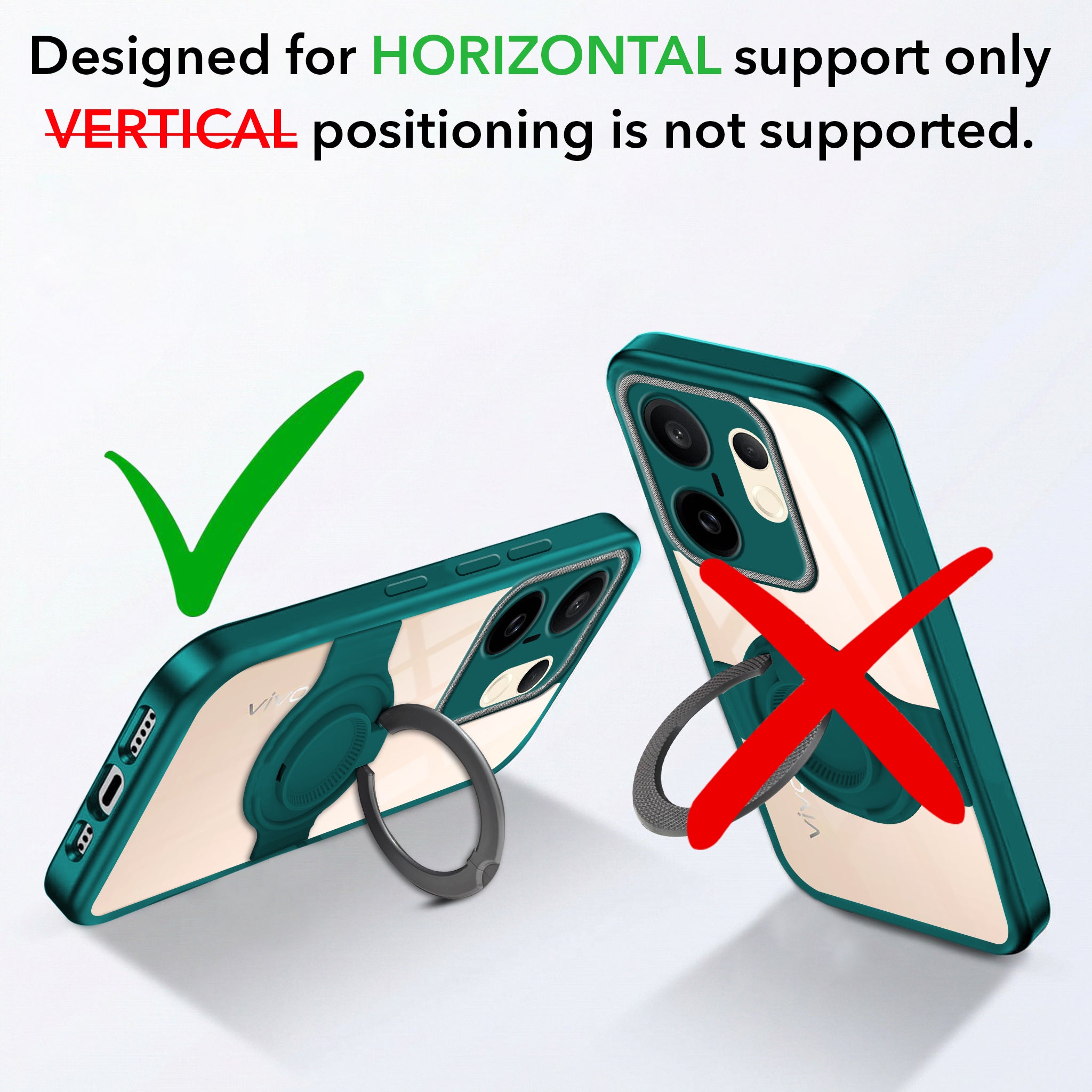 For Vivo X200 FE Back Cover Case with stand (Built-in Ring Holder Kickstand | Lifetime Anti Yellow | Camera Protection)