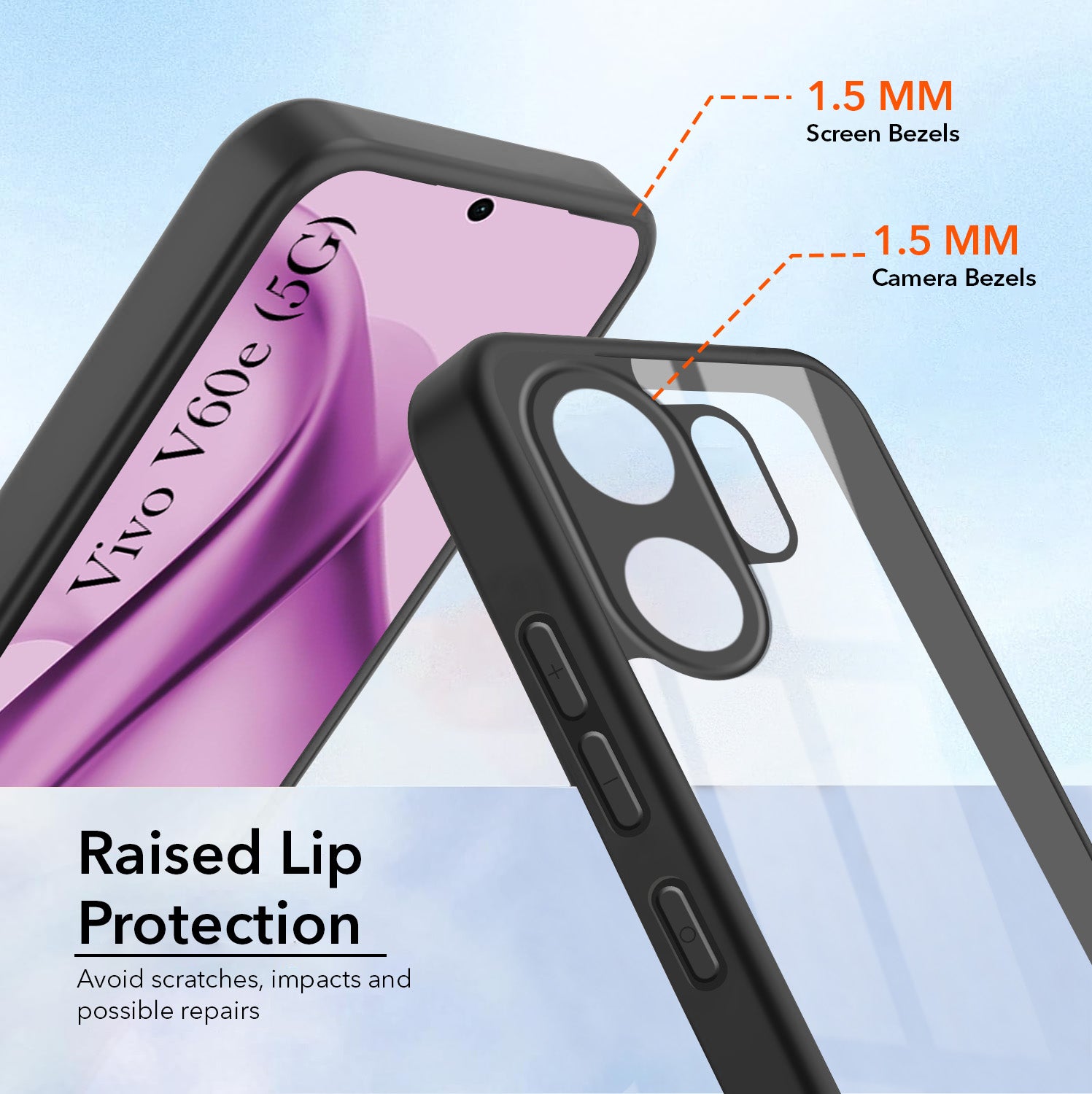 For Vivo V60e Back Cover Case Ultra-Hybrid (Lifetime Anti Yellow | Anti Scratch | Crystal Clear Shockproof)