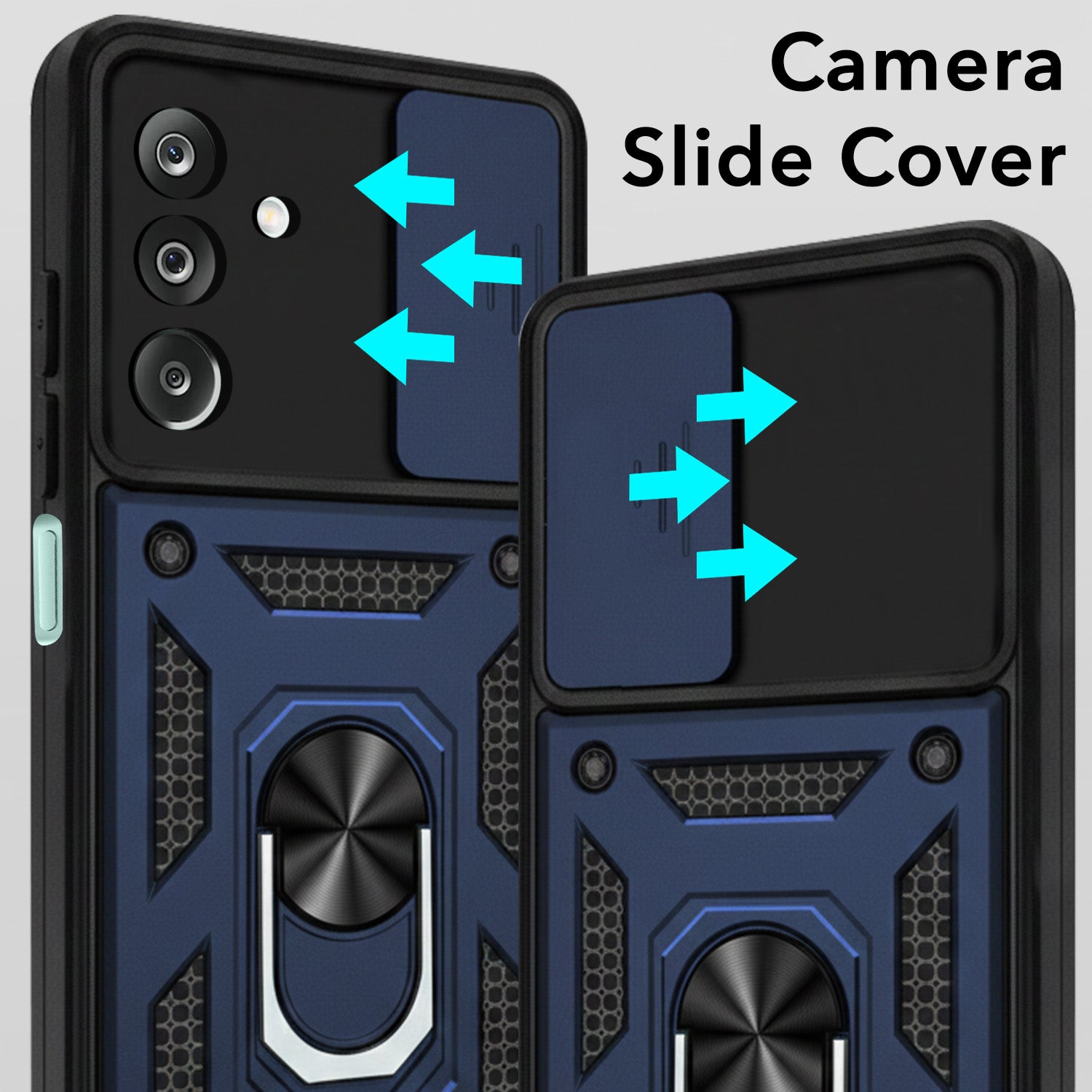 For Samsung Galaxy M36 | Samsung Galaxy F36 Back Cover Case Hybrid Armor (Sliding Shutter Camera Protection | Polycarbonate |Ring Holder Kickstand)