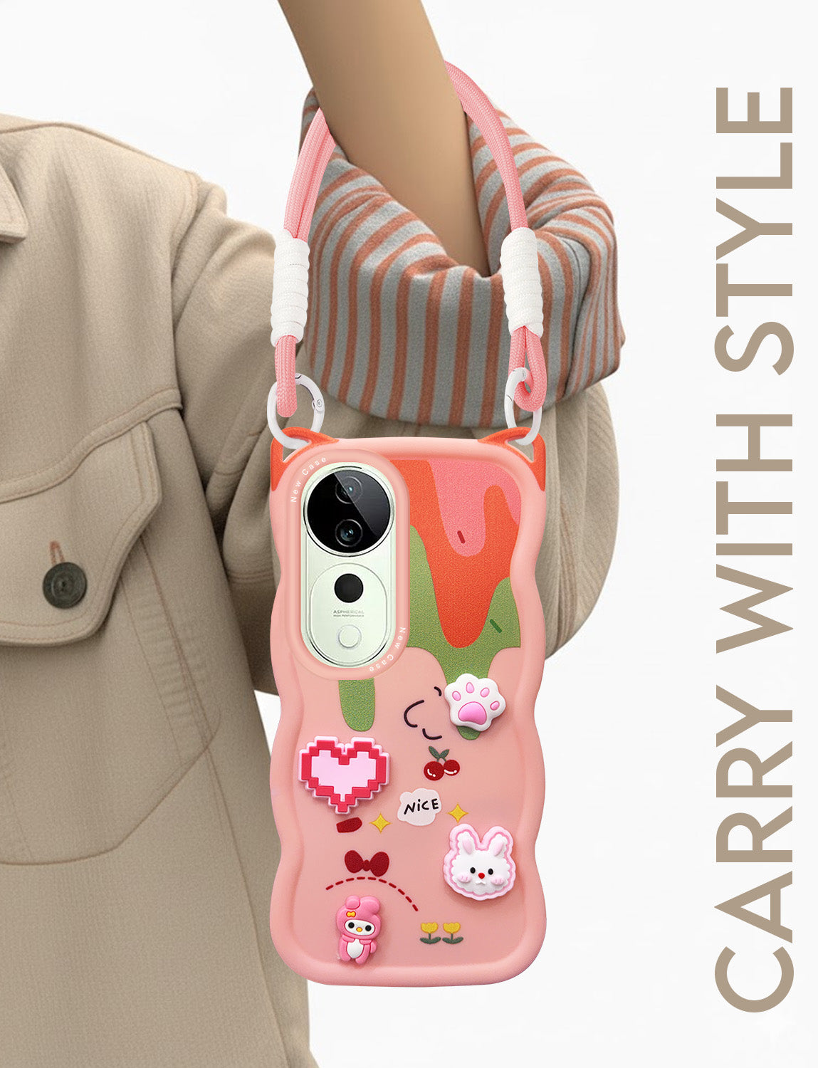 For Vivo T3 Ultra Back Case Cover Strap (3D embossed Figures | Strap Holder | 360* Soft Cushion with Camera Bump)