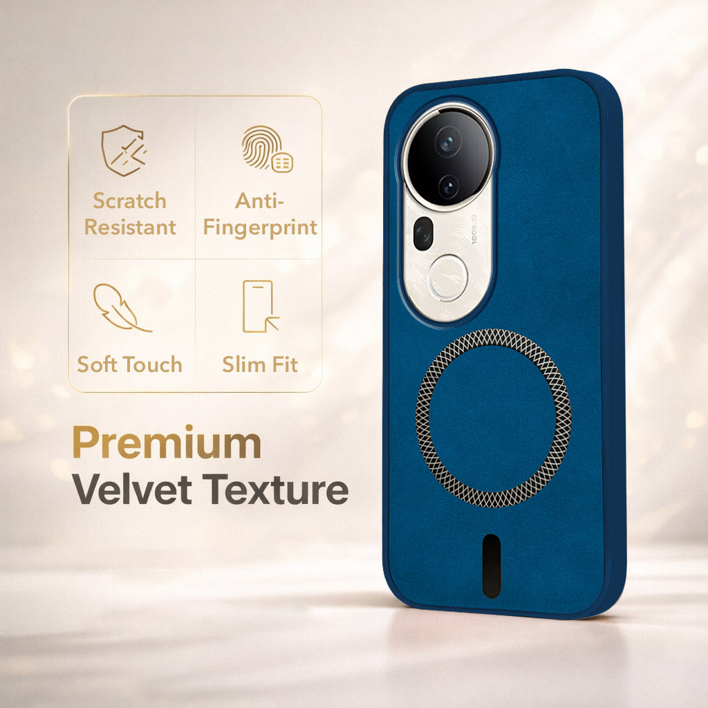 For Vivo T4 Ultra Back Cover Case Leather Finish (MagSafe Compatible Wireless Charging | Soft Touch | Camera Bump Protection)