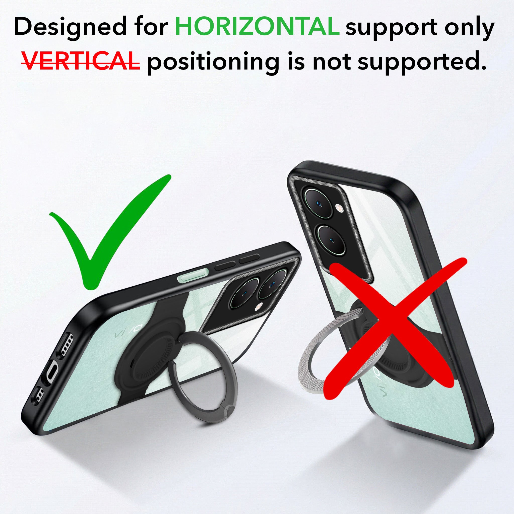 For Vivo Y18 | Y18e | Y03 | Y18i | Y18t Back Cover Case with stand (Built-in Ring Holder Kickstand | Lifetime Anti Yellow | Camera Protection)