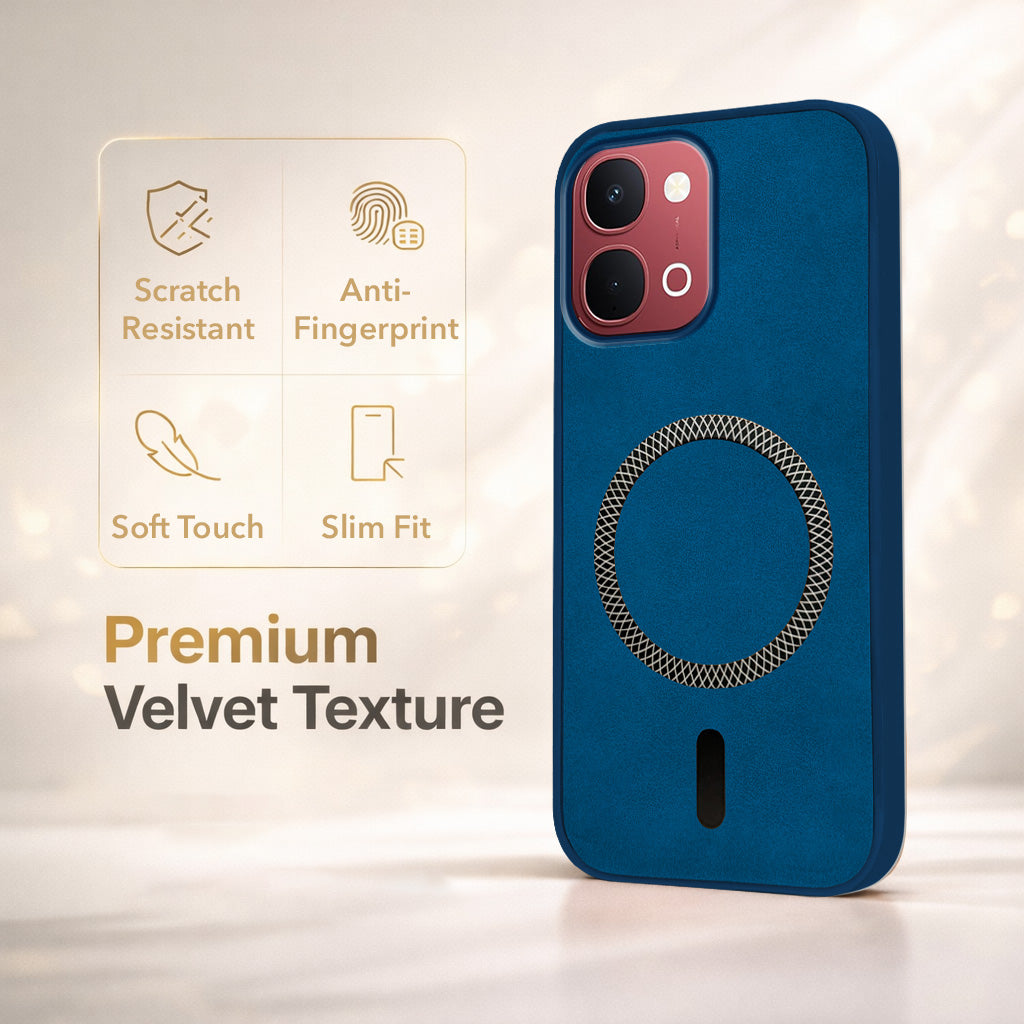 For Vivo Y31T 5G Back Cover Case Leather Finish (MagSafe Compatible Wireless Charging | Soft Touch | Camera Bump Protection)