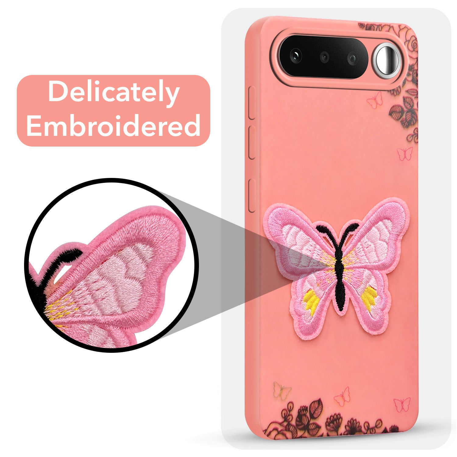 For Realme 16 Back Cover Case (Soft Butterfly Embroidery | Women Teen Girls | Camera Protection| Matte Silicone)