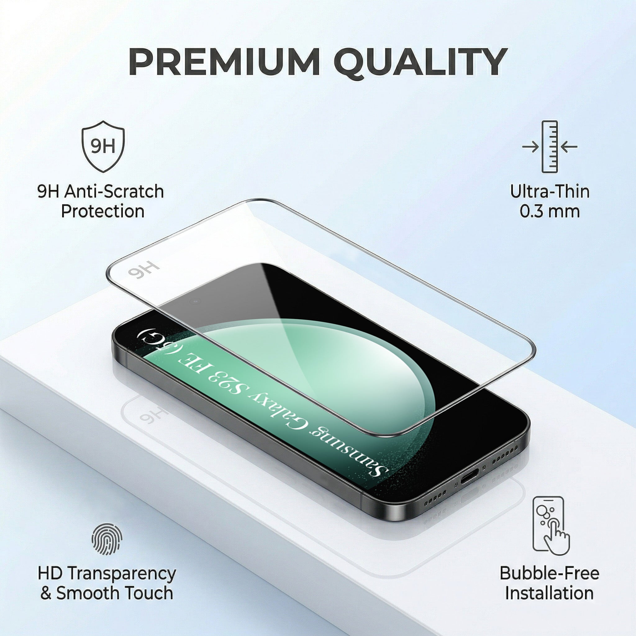 For Samsung Galaxy S23 FE 5G Combo with Back Cover and 9H Tempered Glass (Lifetime Anti-Yellow | Sleek Hard Crystal | Oleophobic Coating Screen Glass)