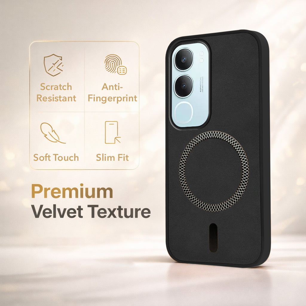 For Vivo Y29 Back Cover Case Leather Finish (MagSafe Compatible Wireless Charging | Soft Touch | Camera Bump Protection)