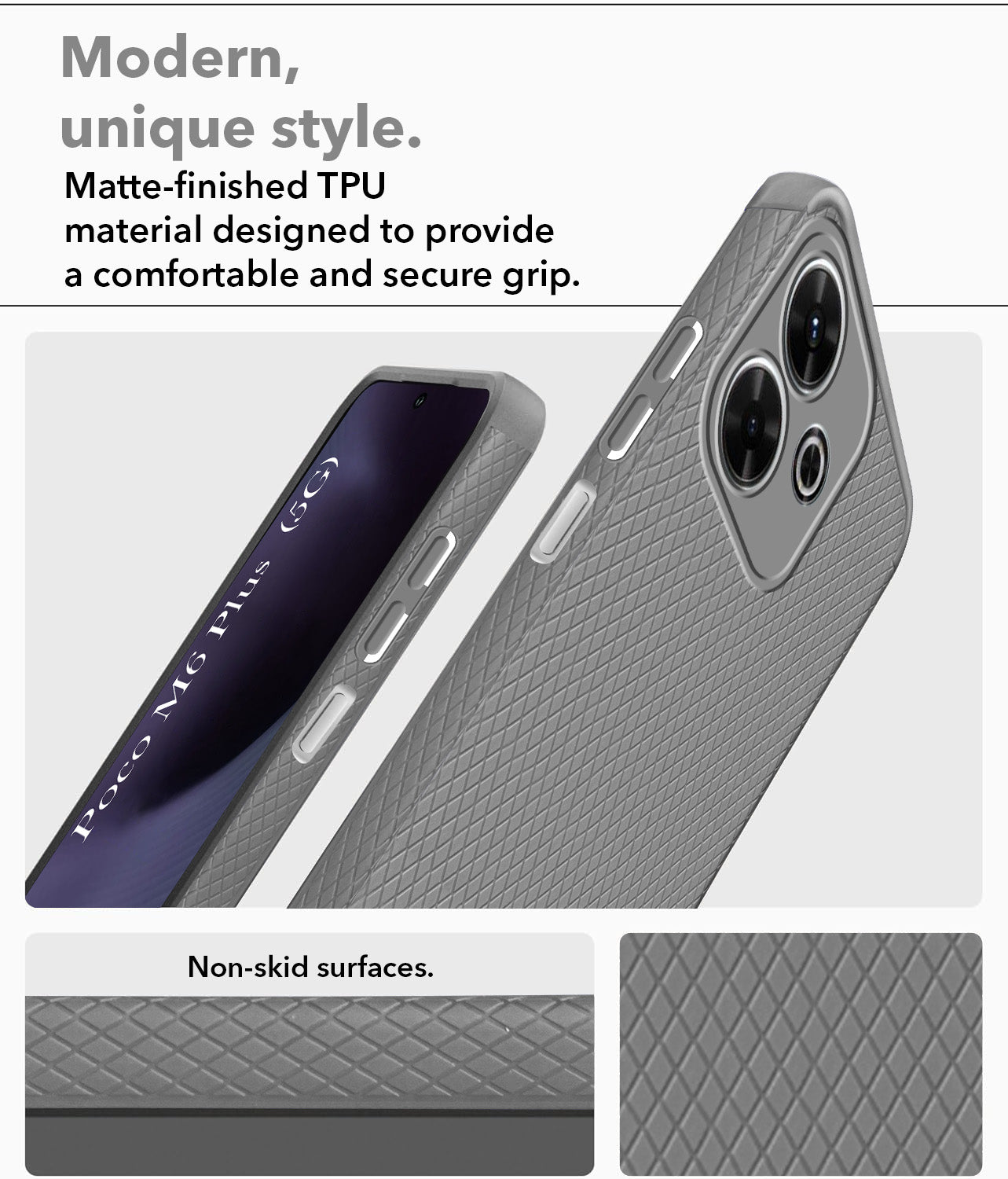 For Poco M6 Plus 5G Back Cover Case (Liquid Silicone | Side Grip | Camera Protection)