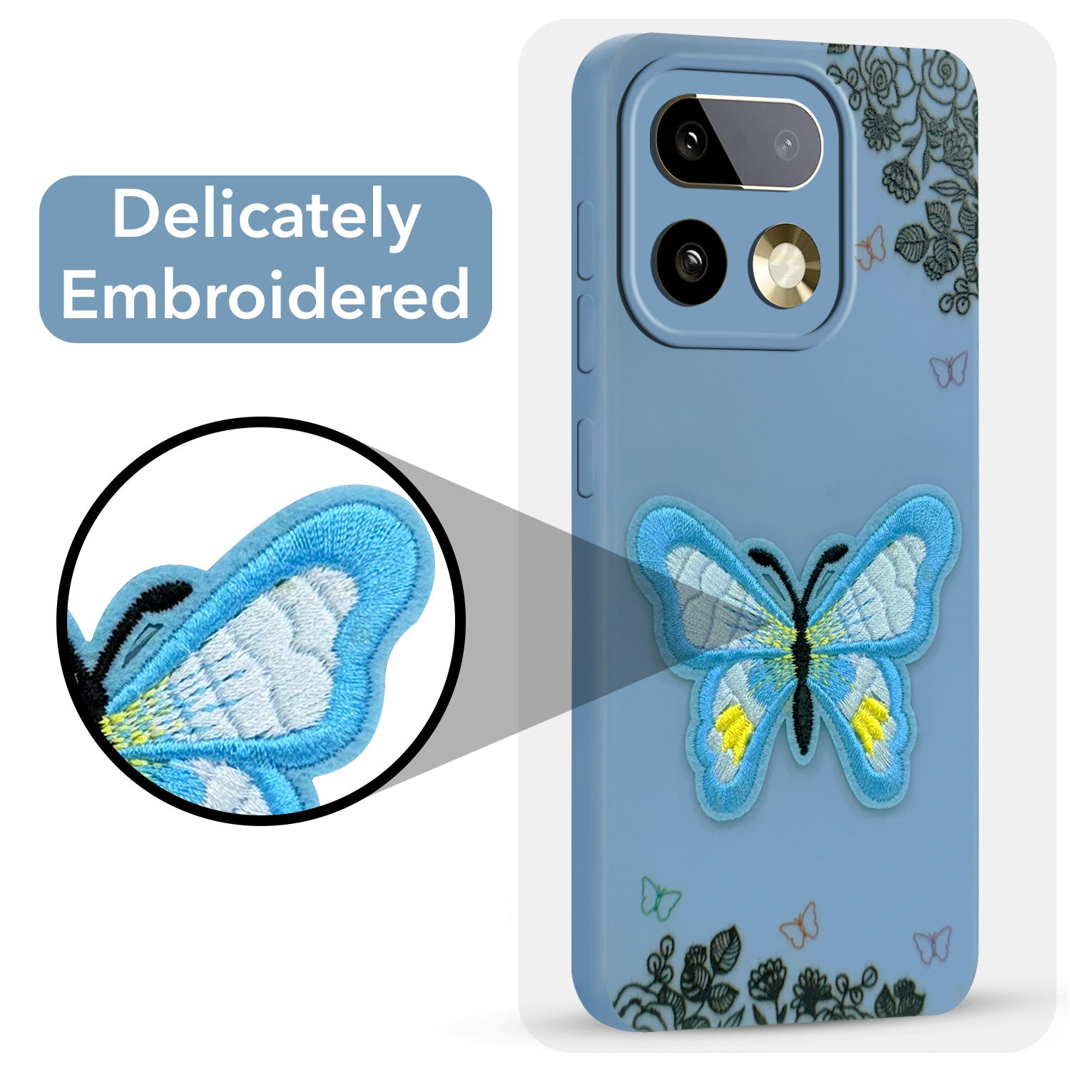 For Realme 16 Pro Plus 5G Back Cover Case (Soft Butterfly Embroidery | Women Teen Girls | Camera Protection| Matte Silicone)