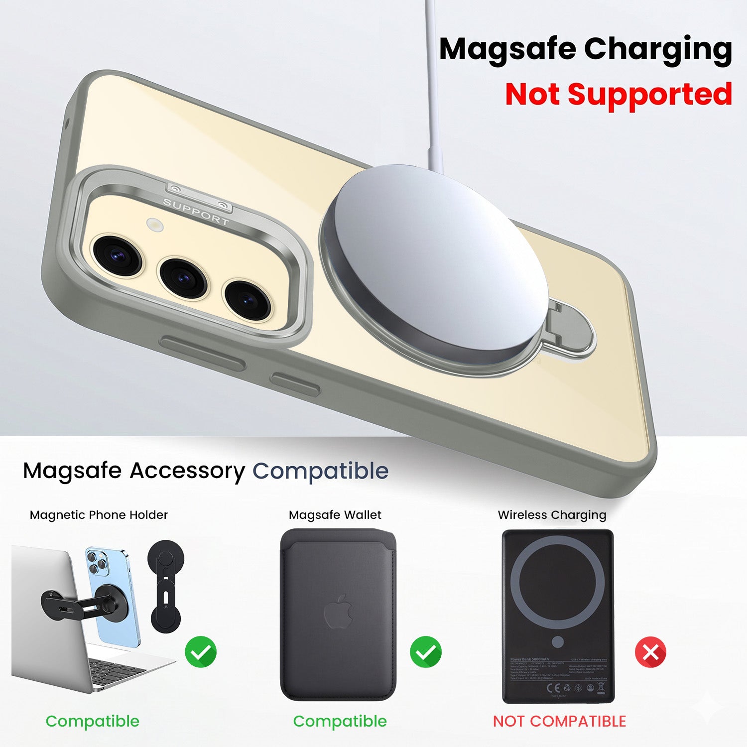 For Samsung Galaxy S24 Back Cover Case Crystal (Lifetime Anti Yellow | Magnetic Ring Stand | Camera Lens Protection | MagSafe Compatible)