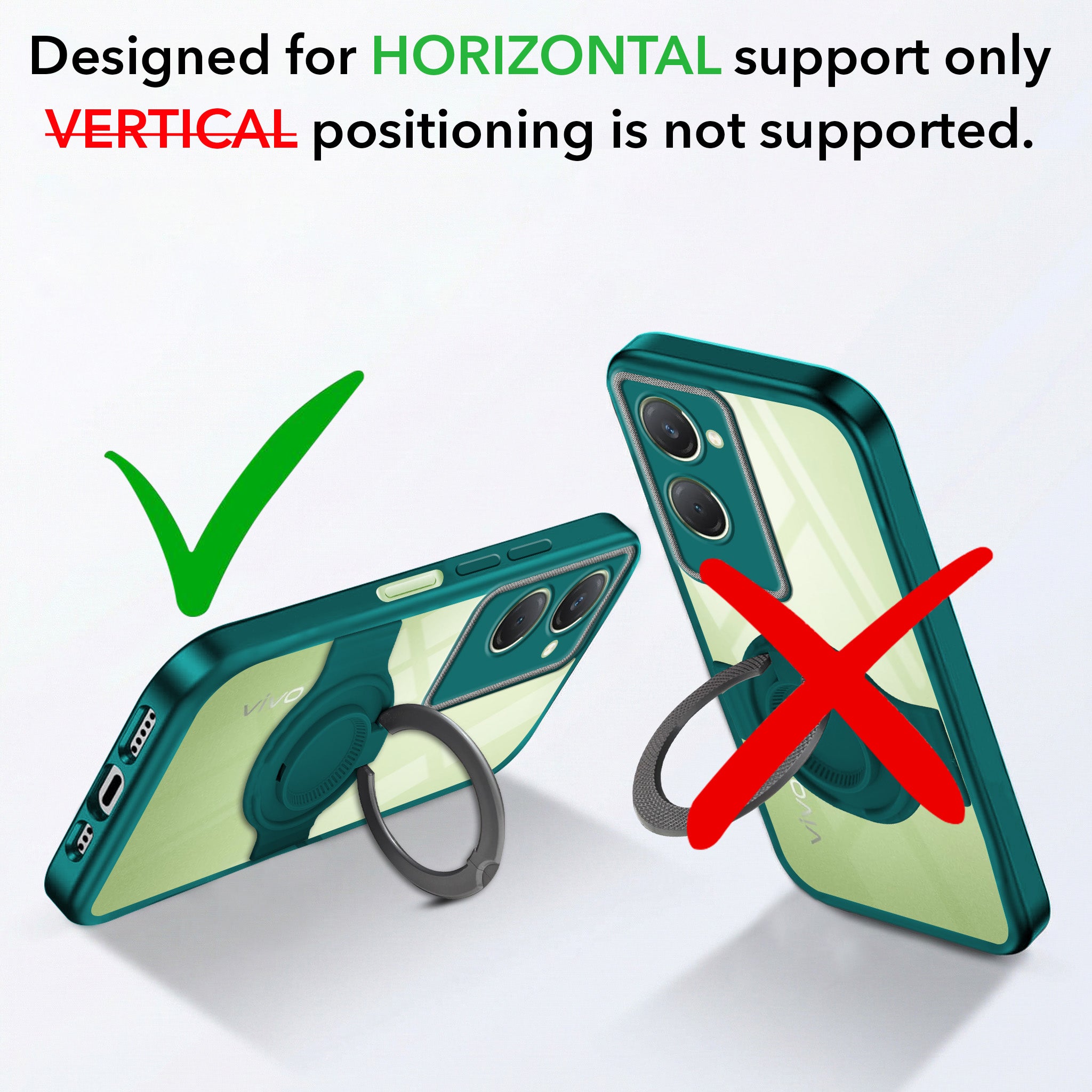 For Vivo T3 Lite 5G | Vivo Y28s 5G Back Cover Case with stand (Built-in Ring Holder Kickstand | Lifetime Anti Yellow | Camera Protection)