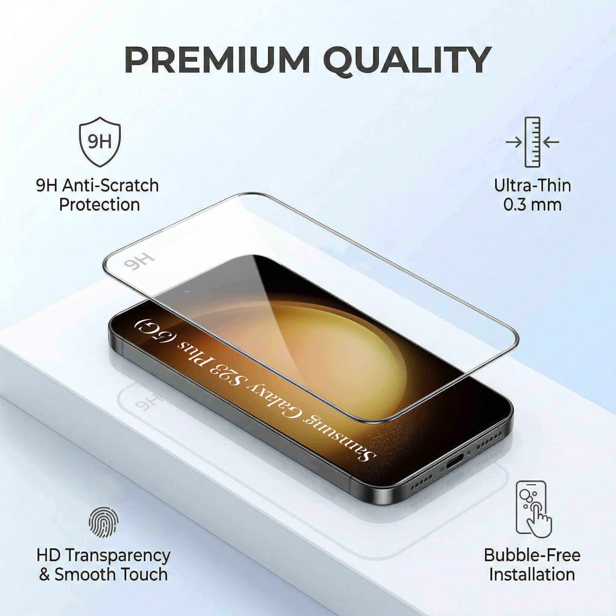 For Samsung Galaxy S23 Plus Combo with Back Cover and 9H Tempered Glass (Lifetime Anti-Yellow | Sleek Hard Crystal | Oleophobic Coating Screen Glass)