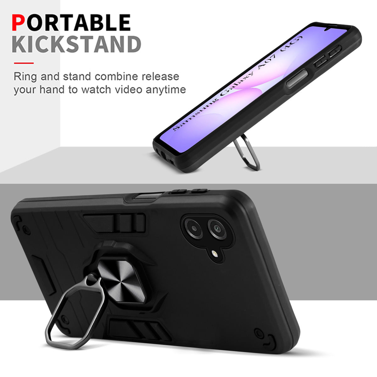For Samsung Galaxy A07 4G Back Cover Case Hybrid Armor (Shockproof Dual Layer Polycarbonate |Ring Holder Kickstand)