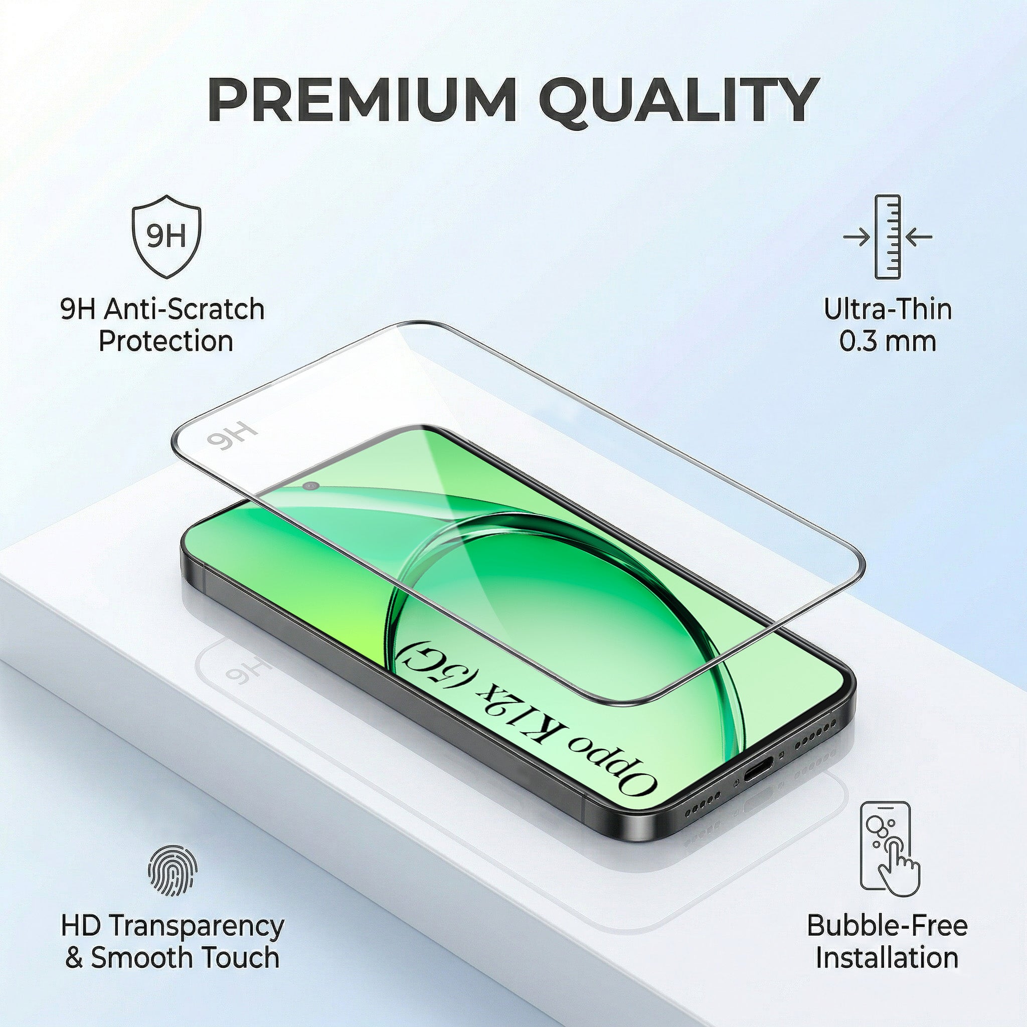 For Oppo K12x 5G Combo with Back Cover and 9H Tempered Glass (Textured Grip Design | Micro-Fiber Cloth Inside | Oleophobic Coating Screen Glass)