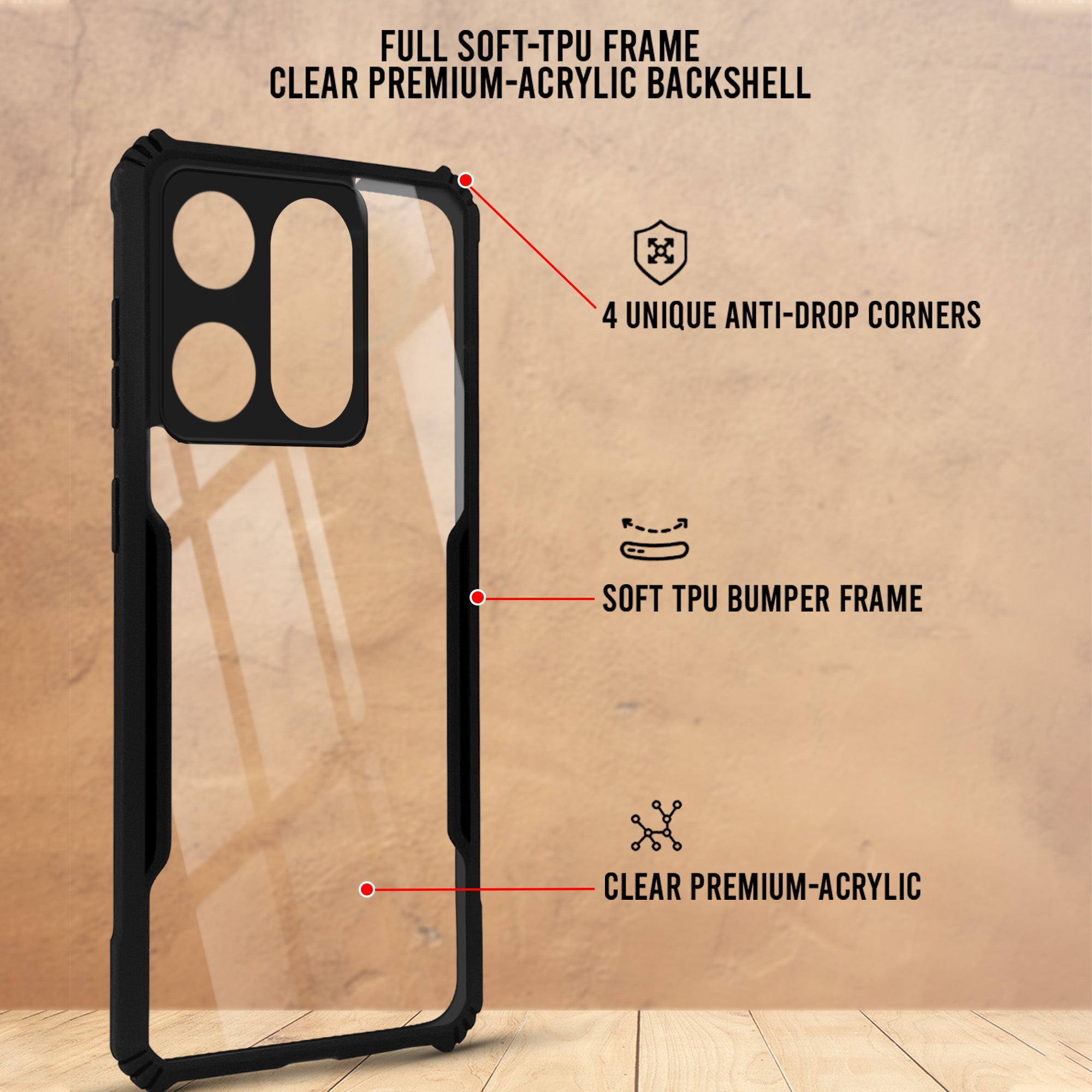 For Motorola Signature 5G Back Cover Case Hybrid (Shockproof with Polycarbonate Clear Panel | Professional Black)