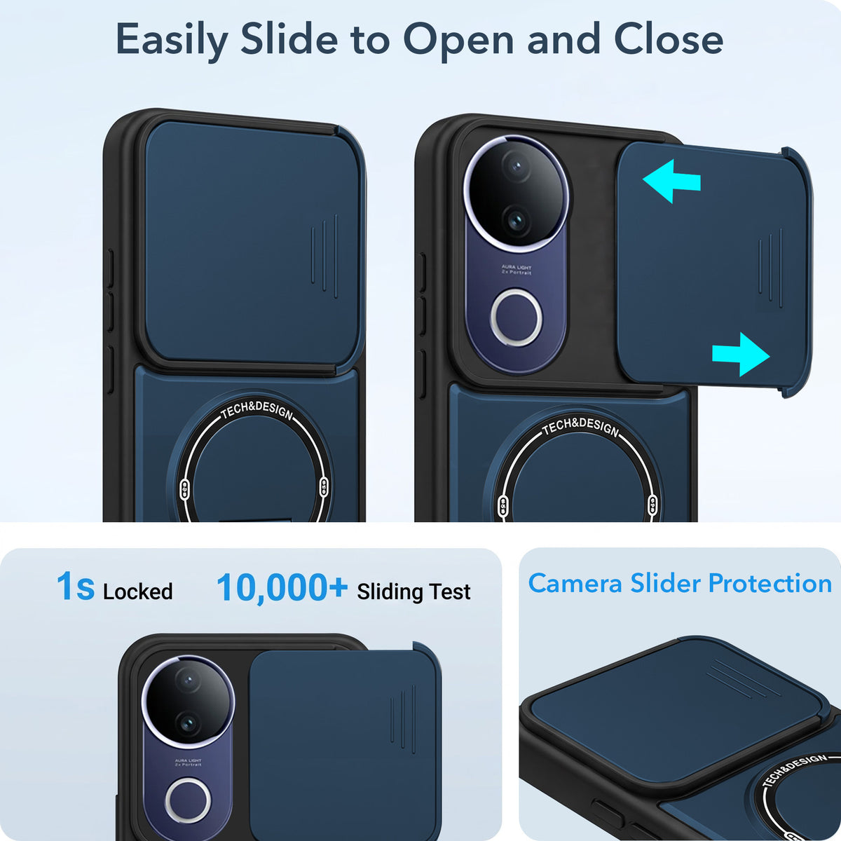 For Vivo T4R Back Case Cover Metallic (Hybrid Armor Kickstand | Sliding Shutter Camera Protection | MagSafe Compatible)