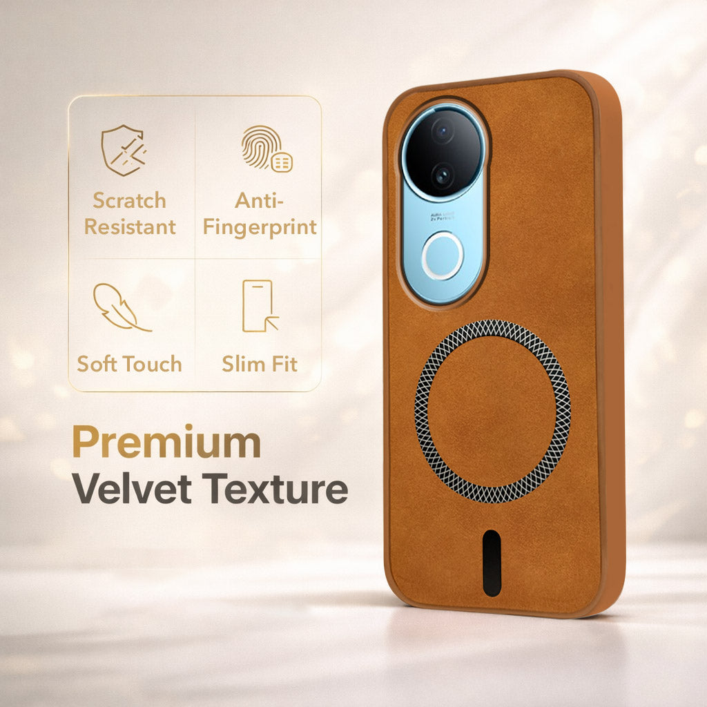 For Vivo iQOO Z10R Back Cover Case Leather Finish (MagSafe Compatible Wireless Charging | Soft Touch | Camera Bump Protection)