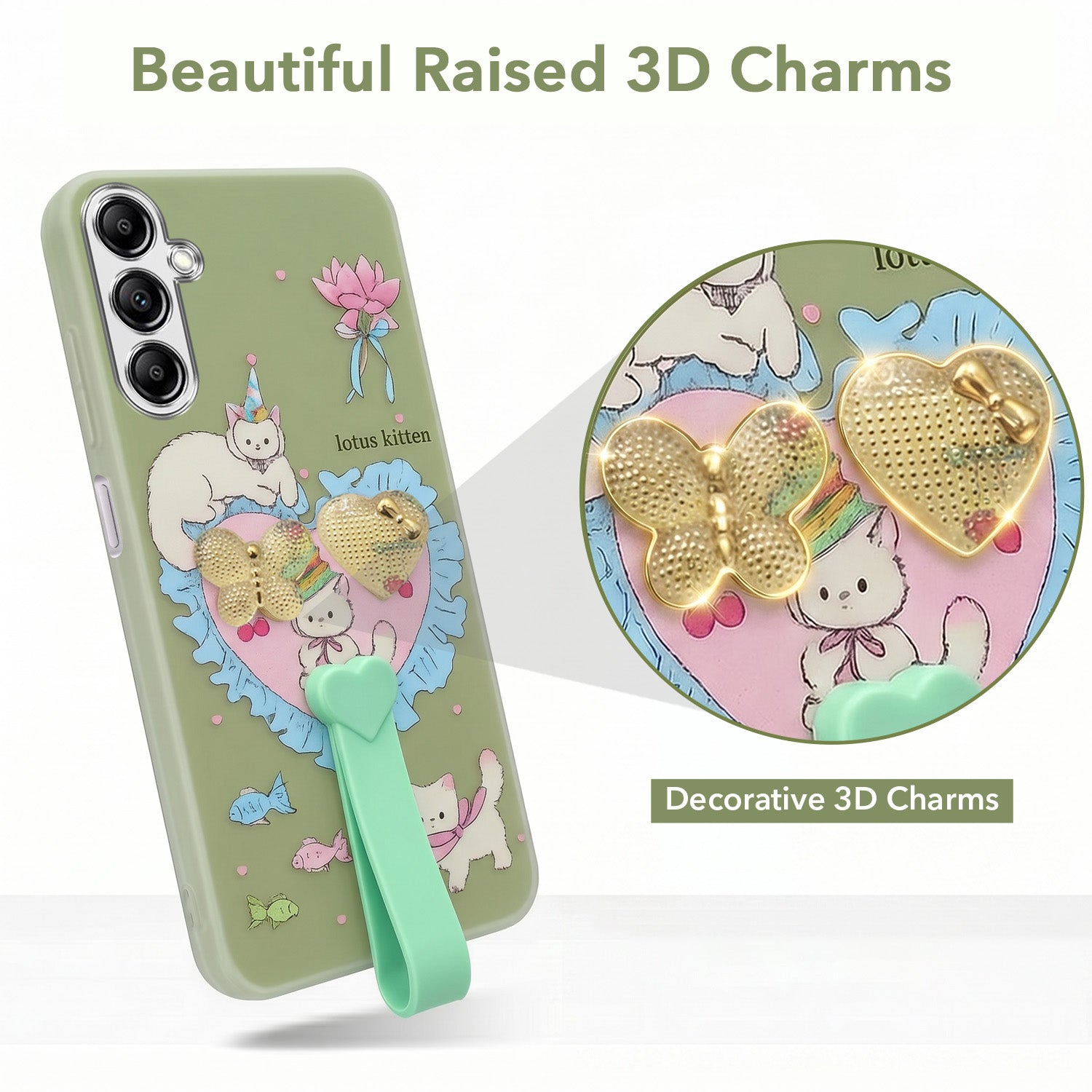 For Samsung Galaxy A14 4G | 5G Back Cover Case (3D Cute Heart Strap Holder | Camera Protection | Designer Girls Print)