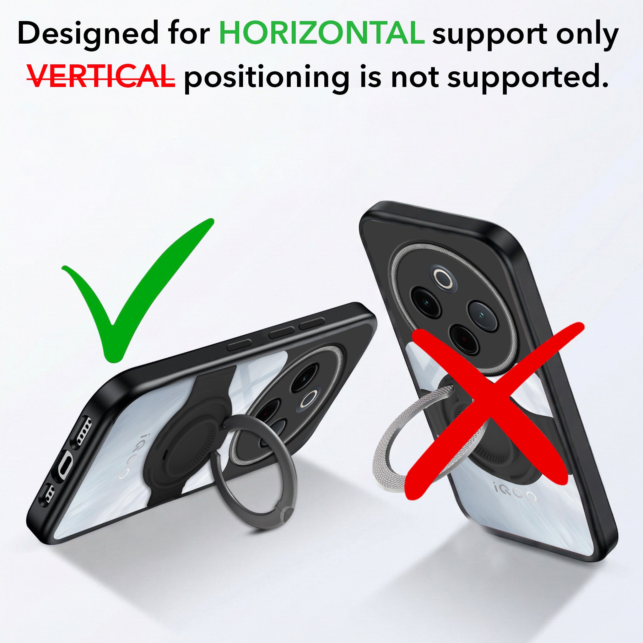 For Vivo iQOO Z10 Back Cover Case with stand (Built-in Ring Holder Kickstand | Lifetime Anti Yellow | Camera Protection)